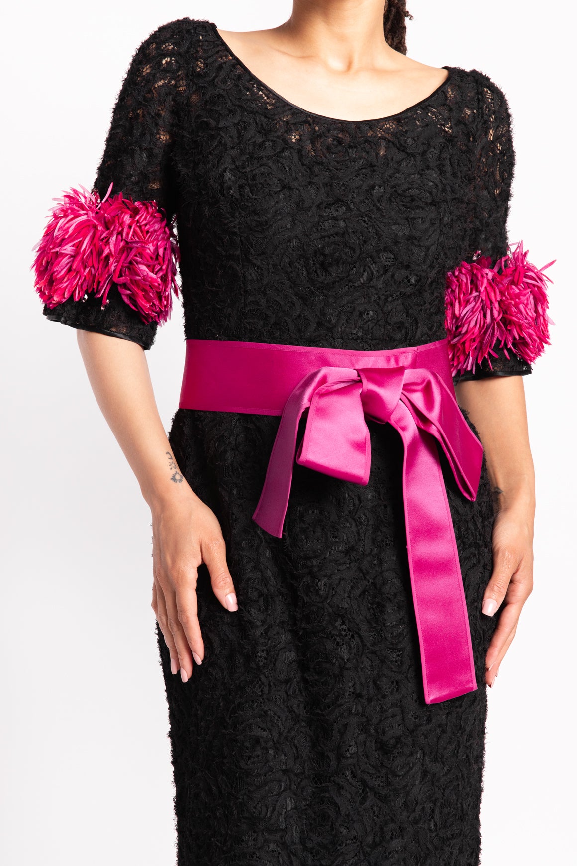 DOLCE & GABBANA Black Lace Gown w/ Sash