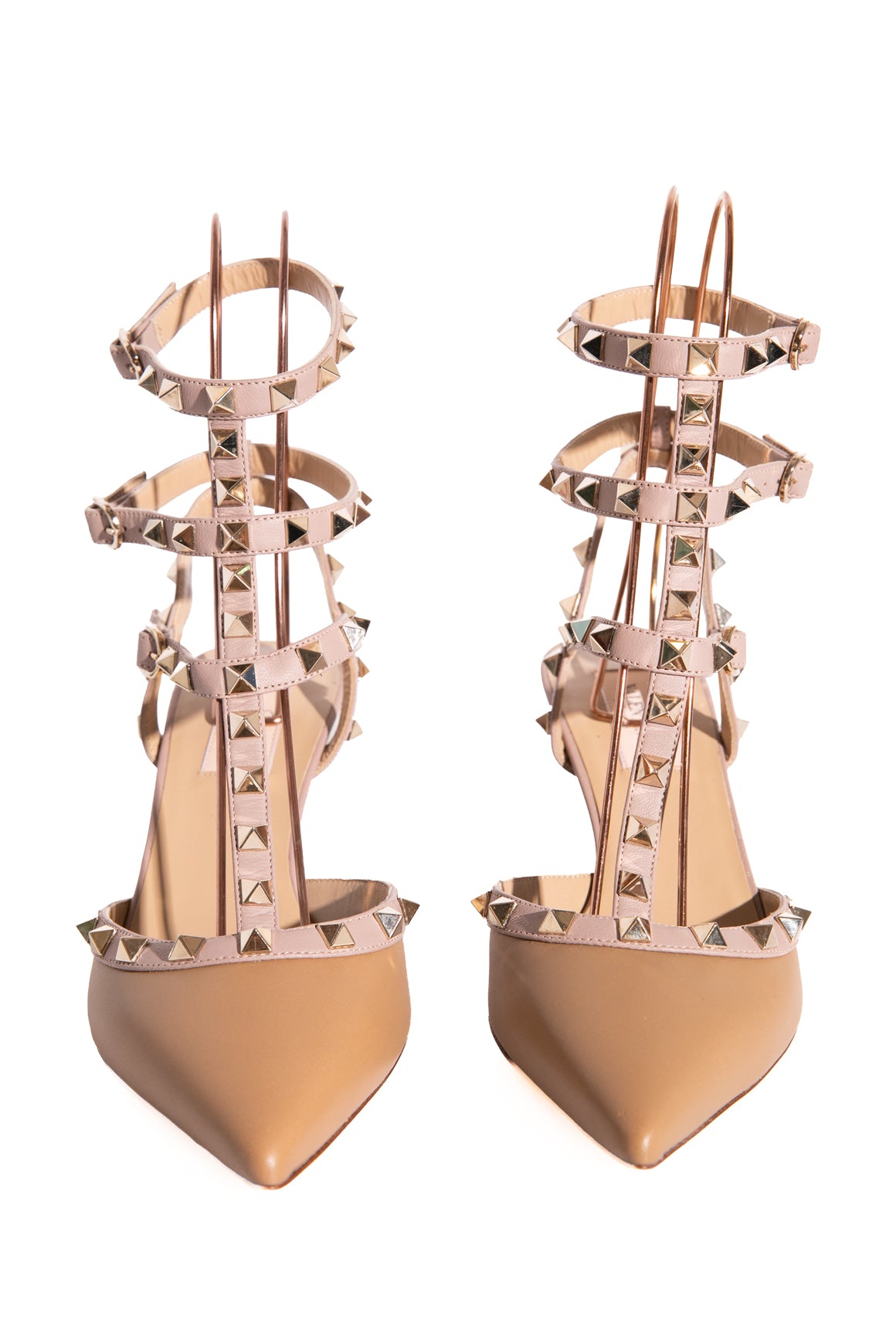 VALENTINO Nude Rockstud Caged Kitten Heels (Sz. 38)