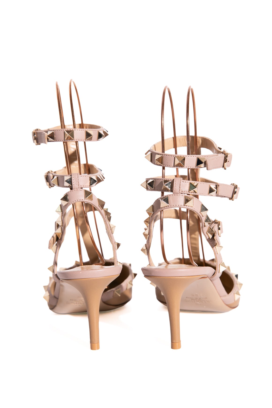 VALENTINO Nude Rockstud Caged Kitten Heels (Sz. 38)