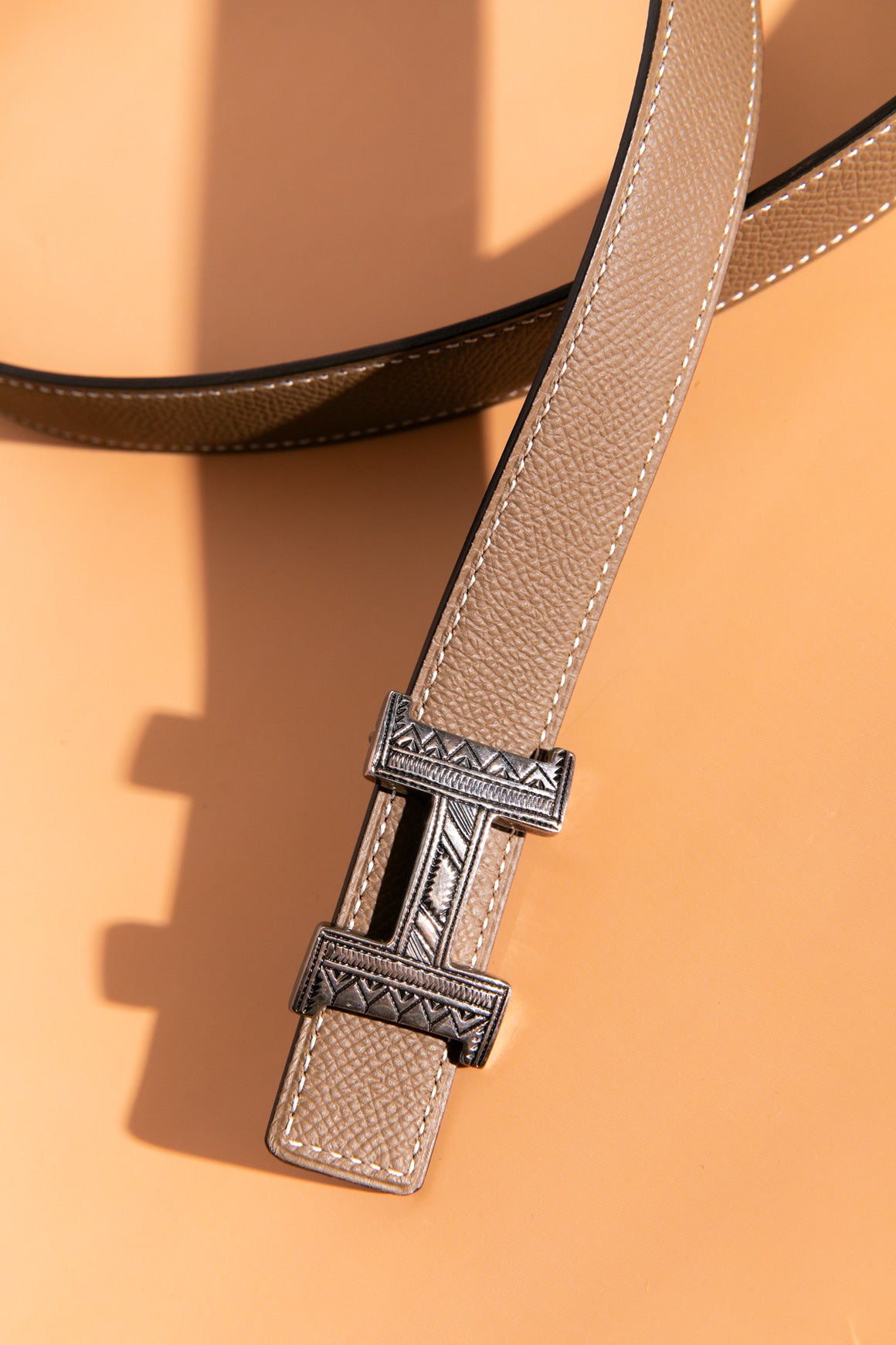 HERMES Taupe & Black Reversible Belt With Etched Buckle