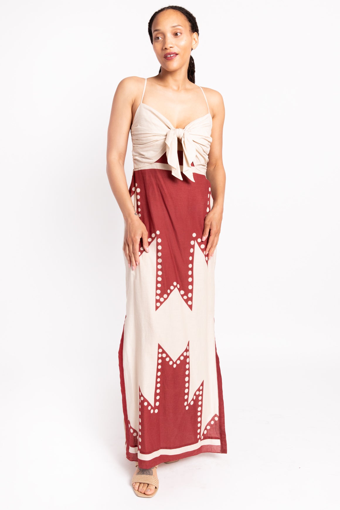JOHANNA ORTIZ Cream & Maroon "Jamais Vu" Printed Maxi Dress
