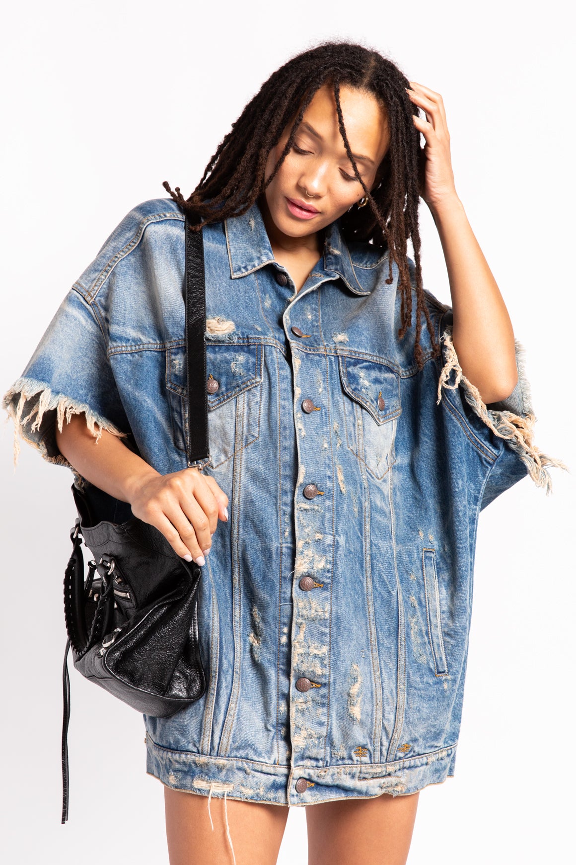 R13 Distressed Denim Oversized Trucker Vest