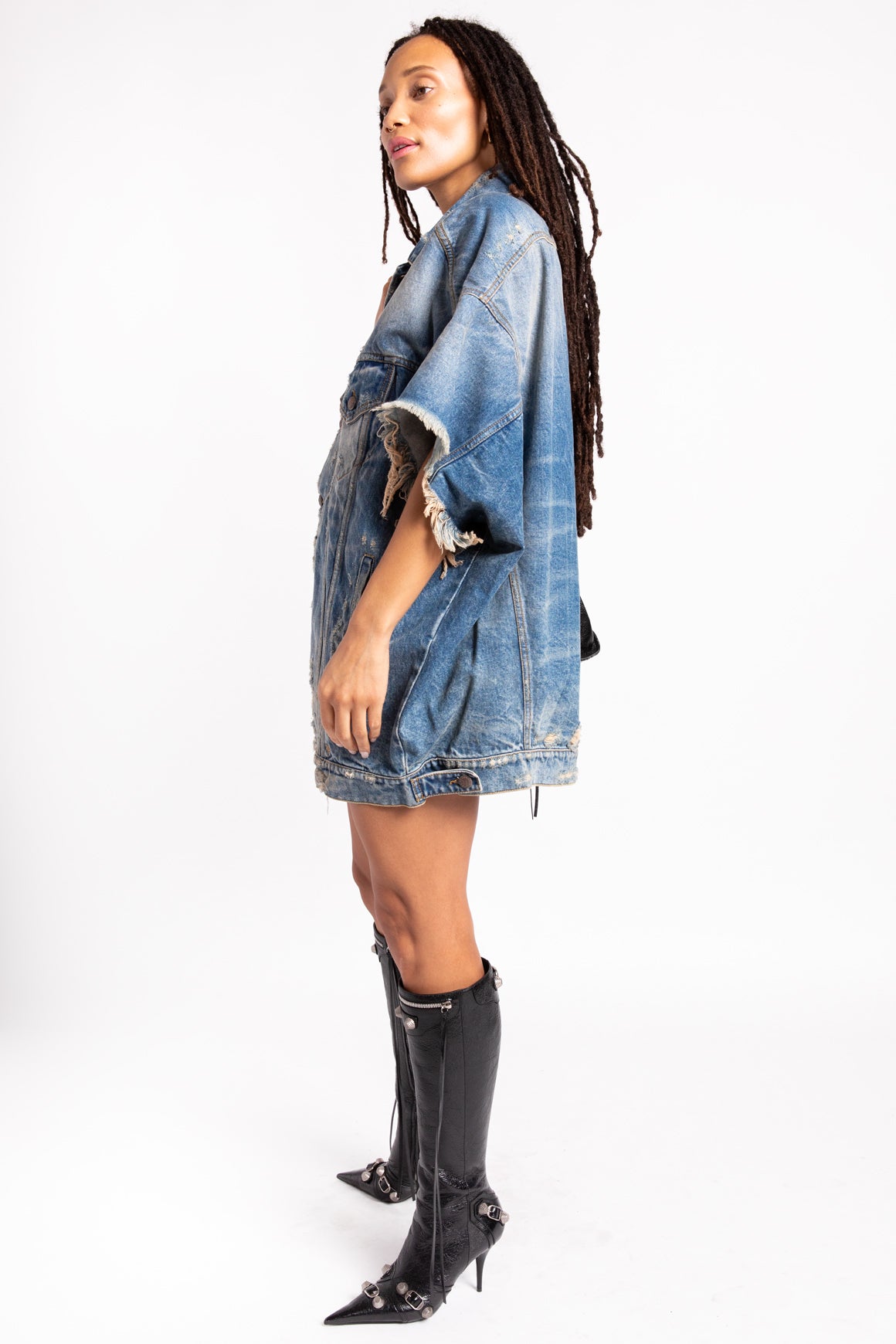 R13 Distressed Denim Oversized Trucker Vest