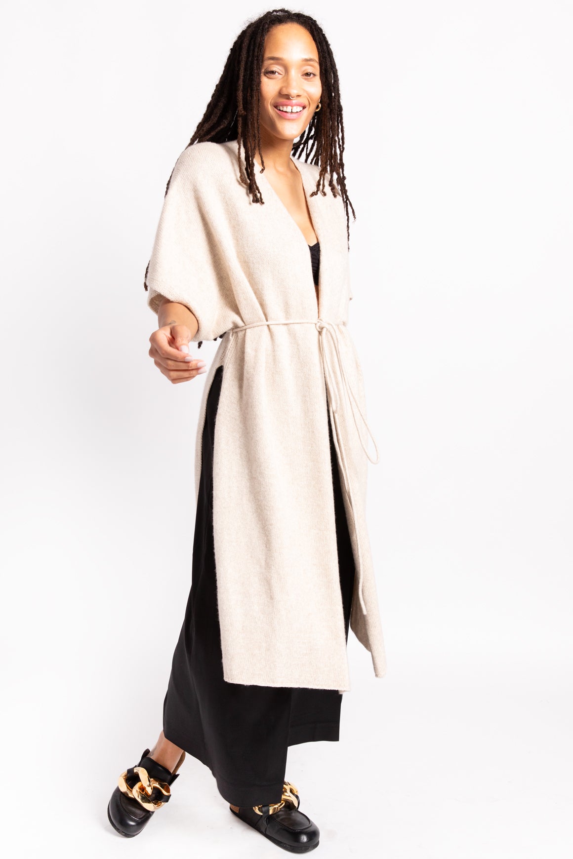 THE ROW Beige Belted Wrap Cashmere Cardigan