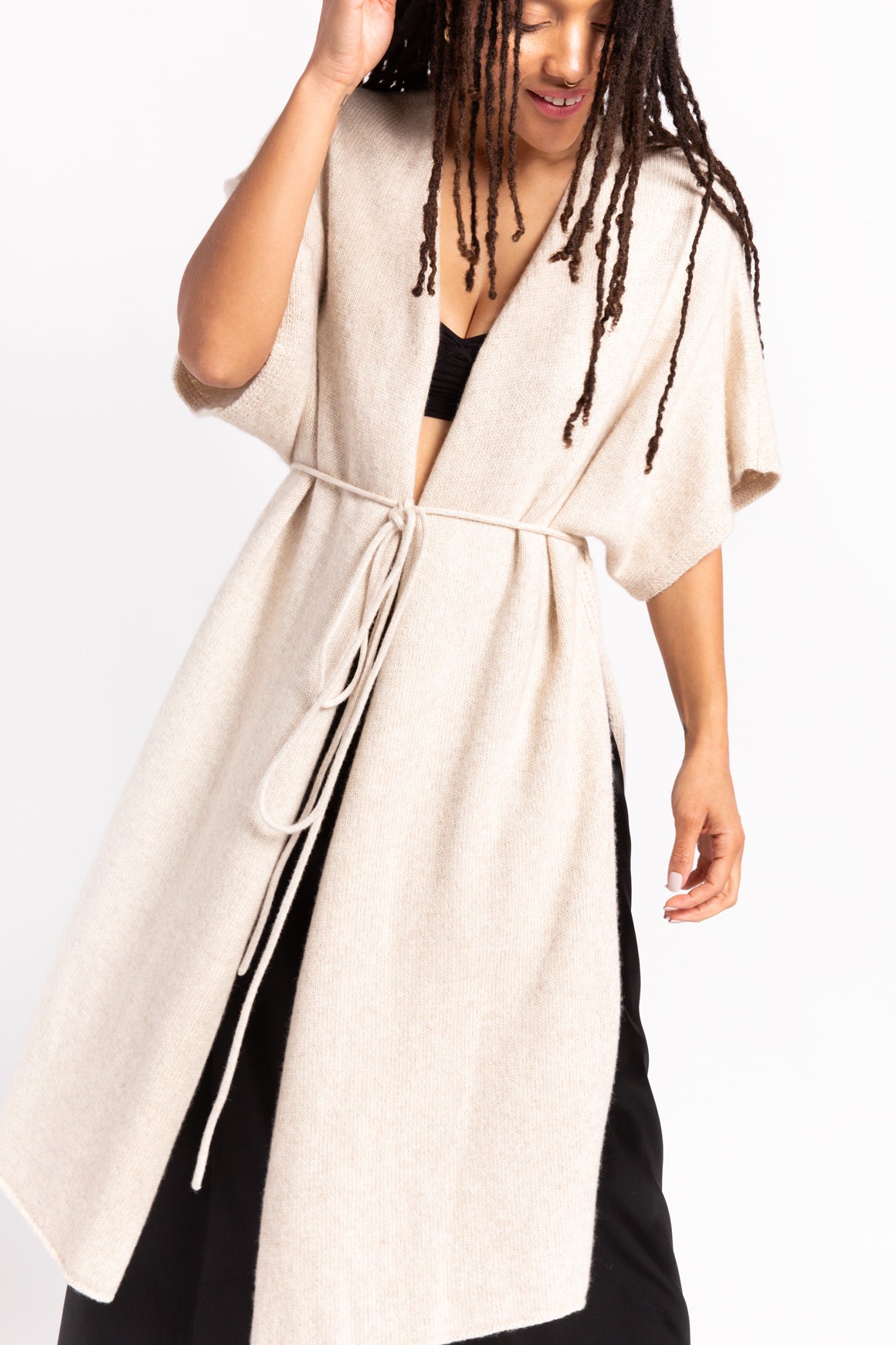 THE ROW Beige Belted Wrap Cashmere Cardigan