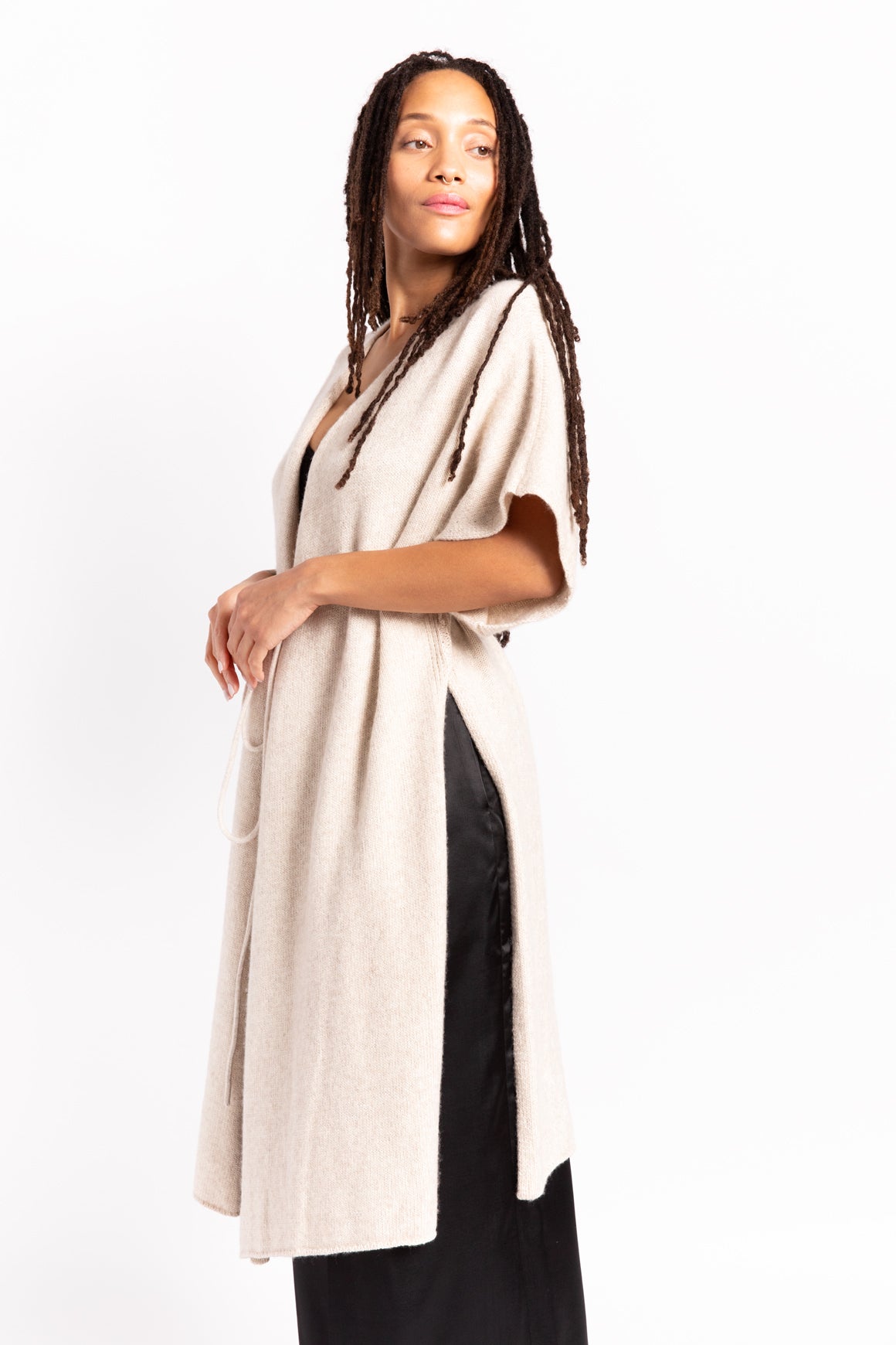 THE ROW Beige Belted Wrap Cashmere Cardigan