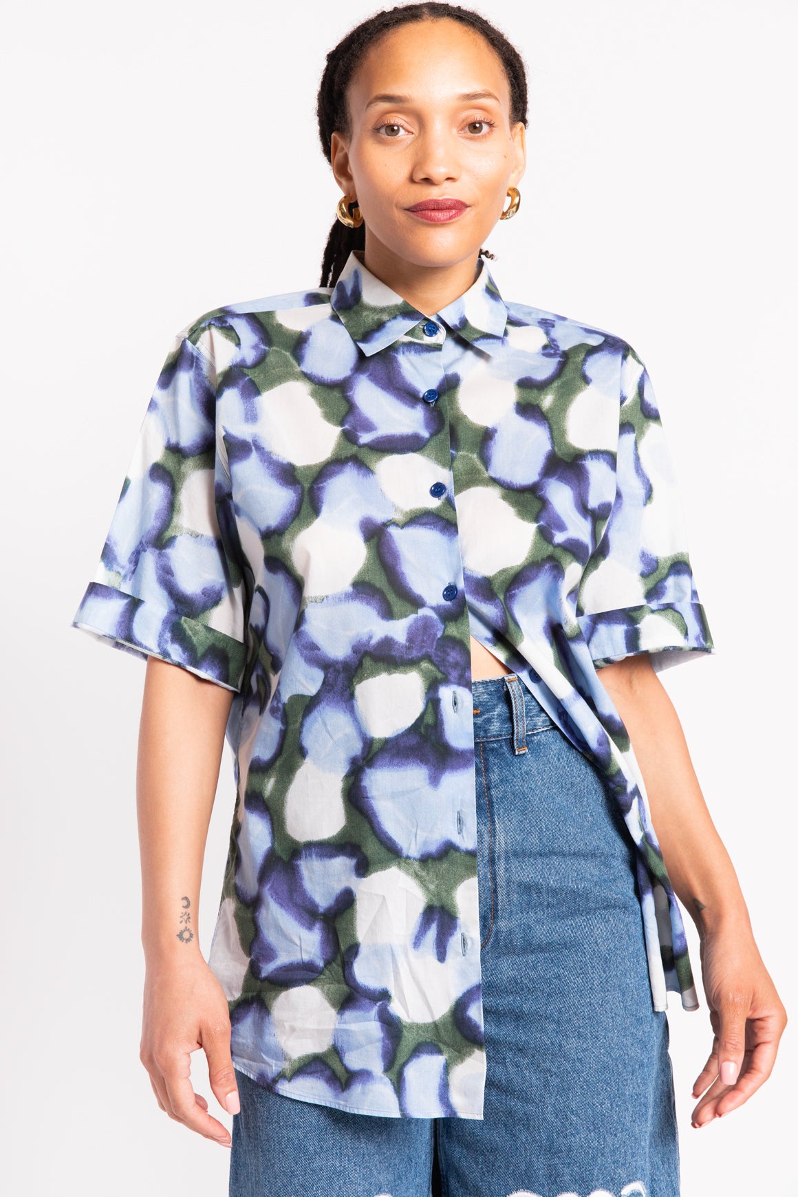 DRIES VAN NOTEN Blue & Green Tie-Dye Short Sleeve Button Down
