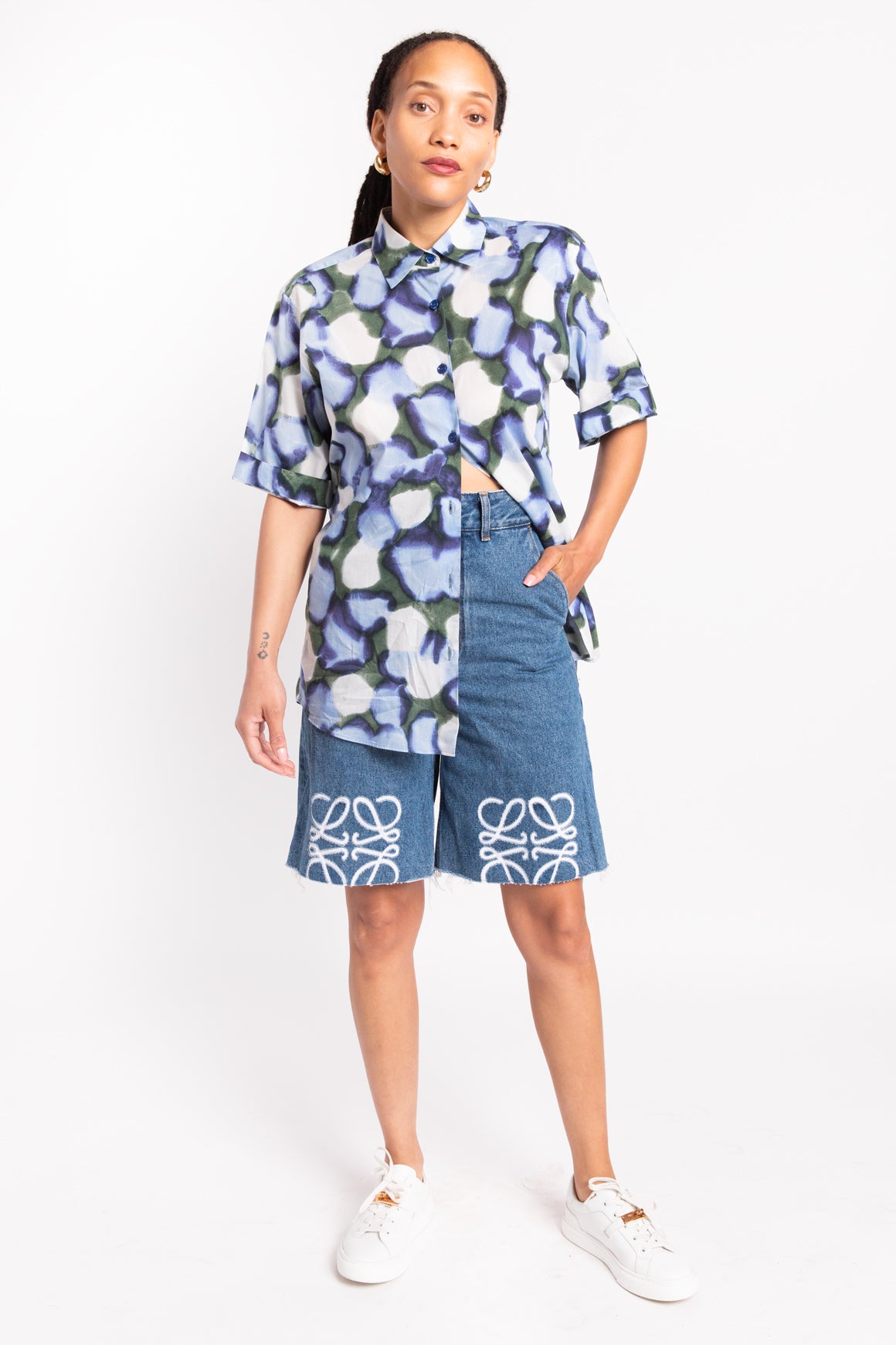 LOEWE Mid-Wash Denim "Anagram" Shorts