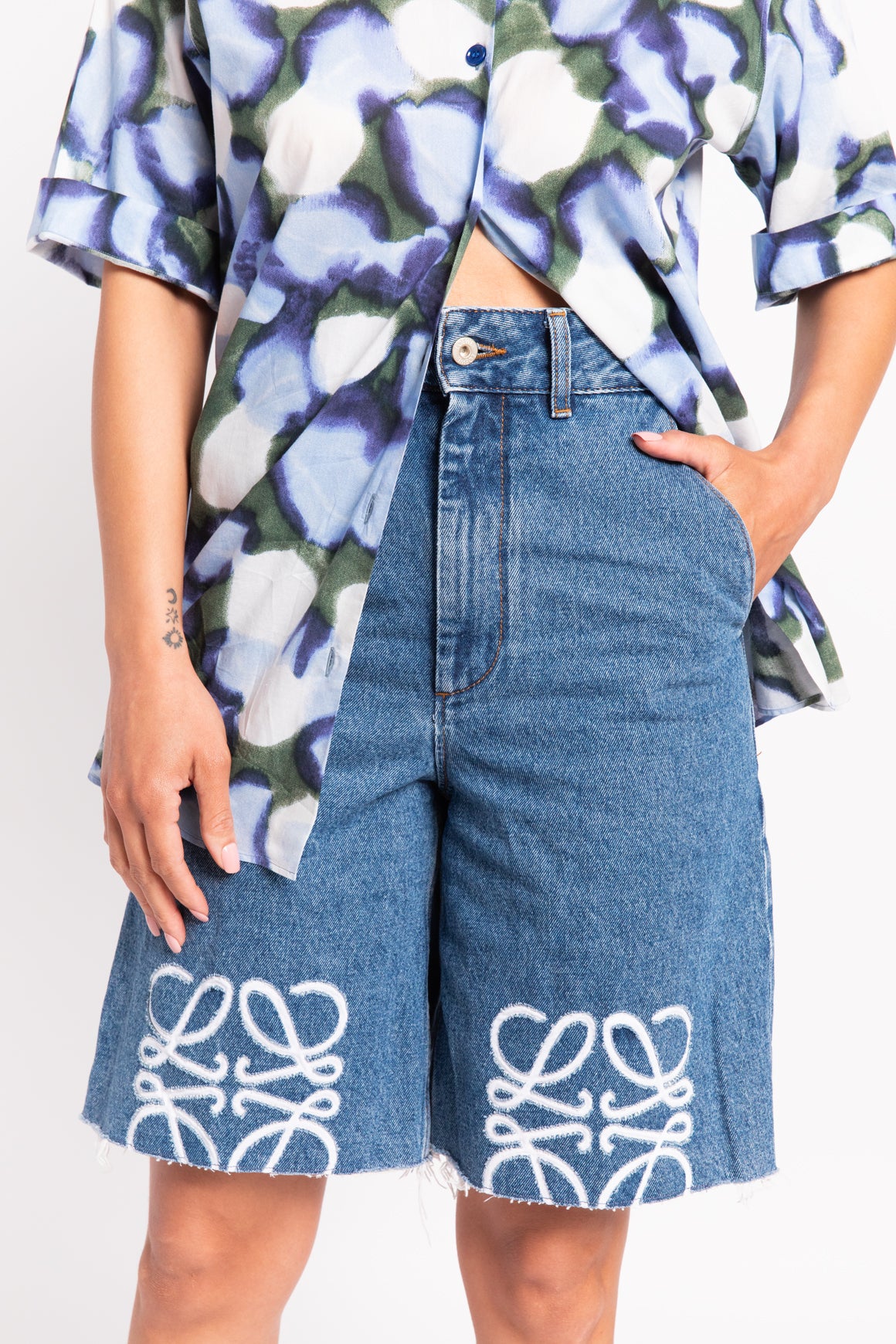 LOEWE Mid-Wash Denim "Anagram" Shorts
