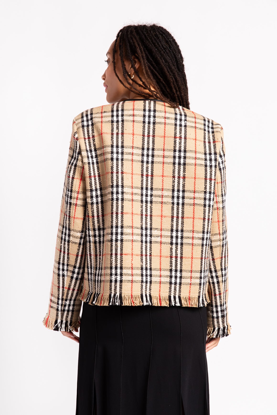 BURBERRY Tan Checked Collarless Jacket