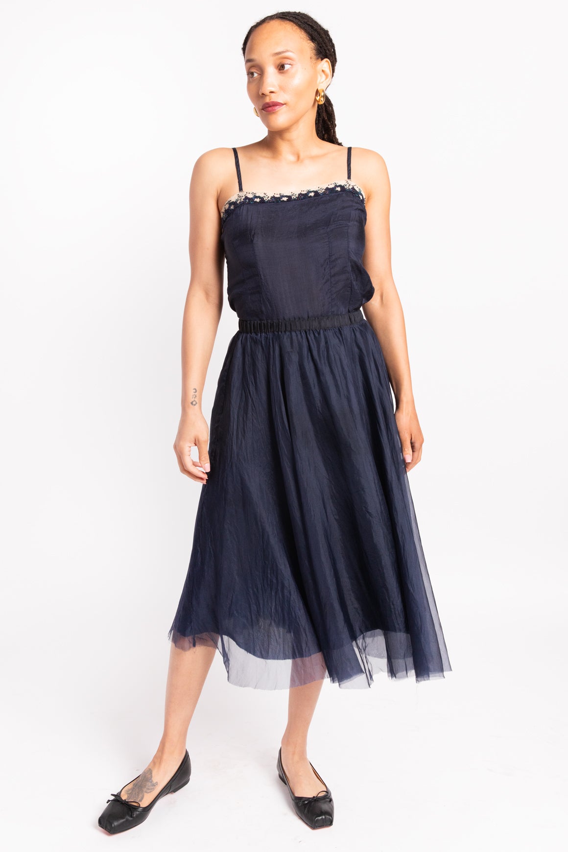 LOUIZA BABOURYAN Navy Layed Silk Midi Skirt