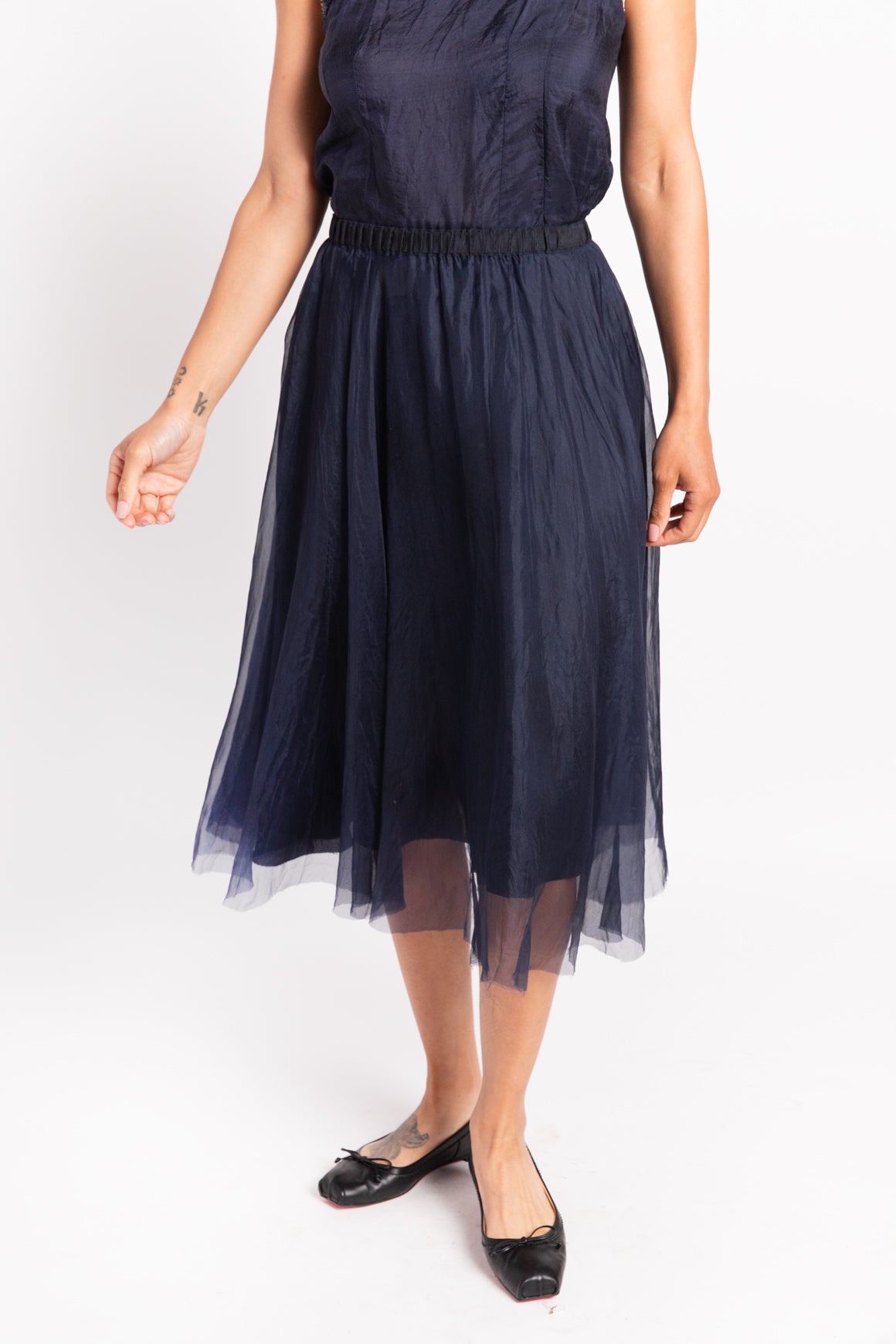 LOUIZA BABOURYAN Navy Layed Silk Midi Skirt