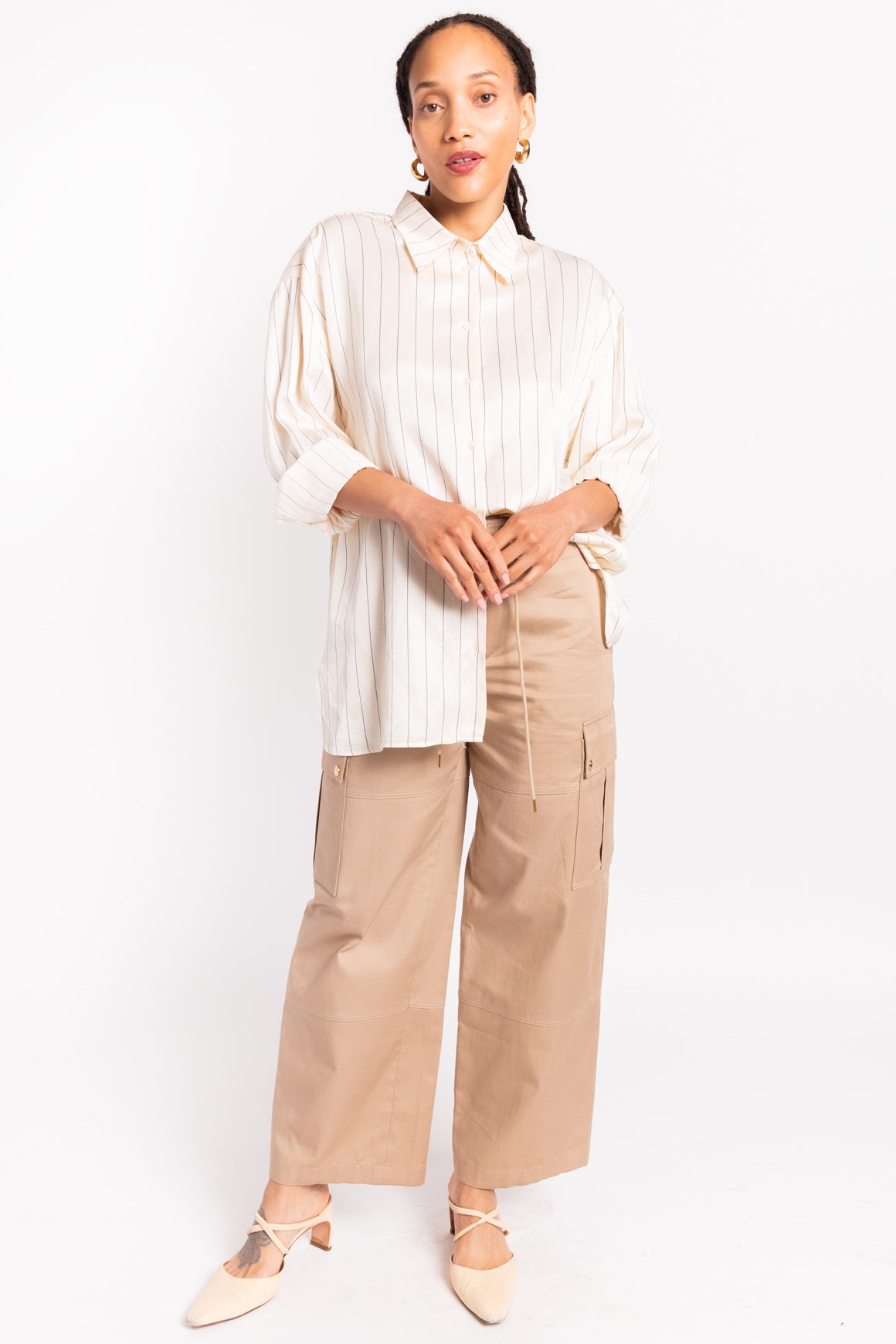 LOULOU STUDIO Cream Pinstripe Button Down
