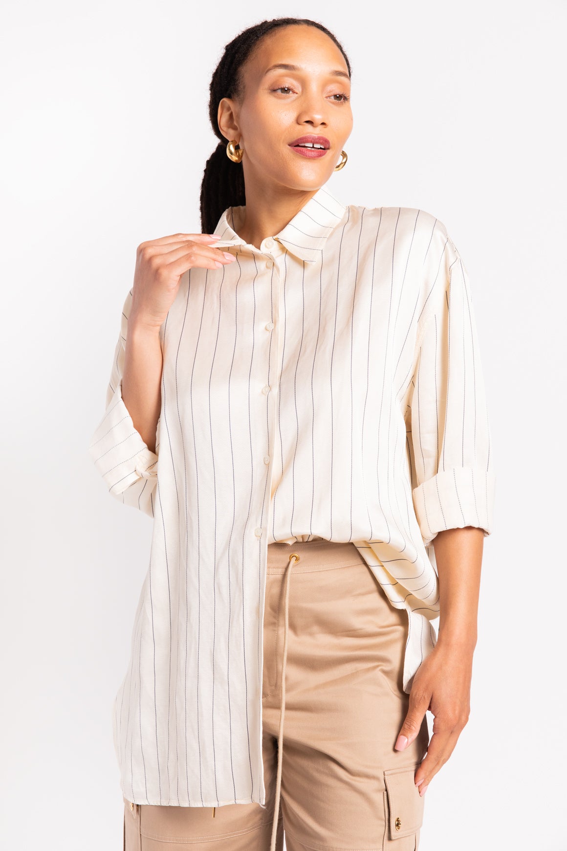 LOULOU STUDIO Cream Pinstripe Button Down