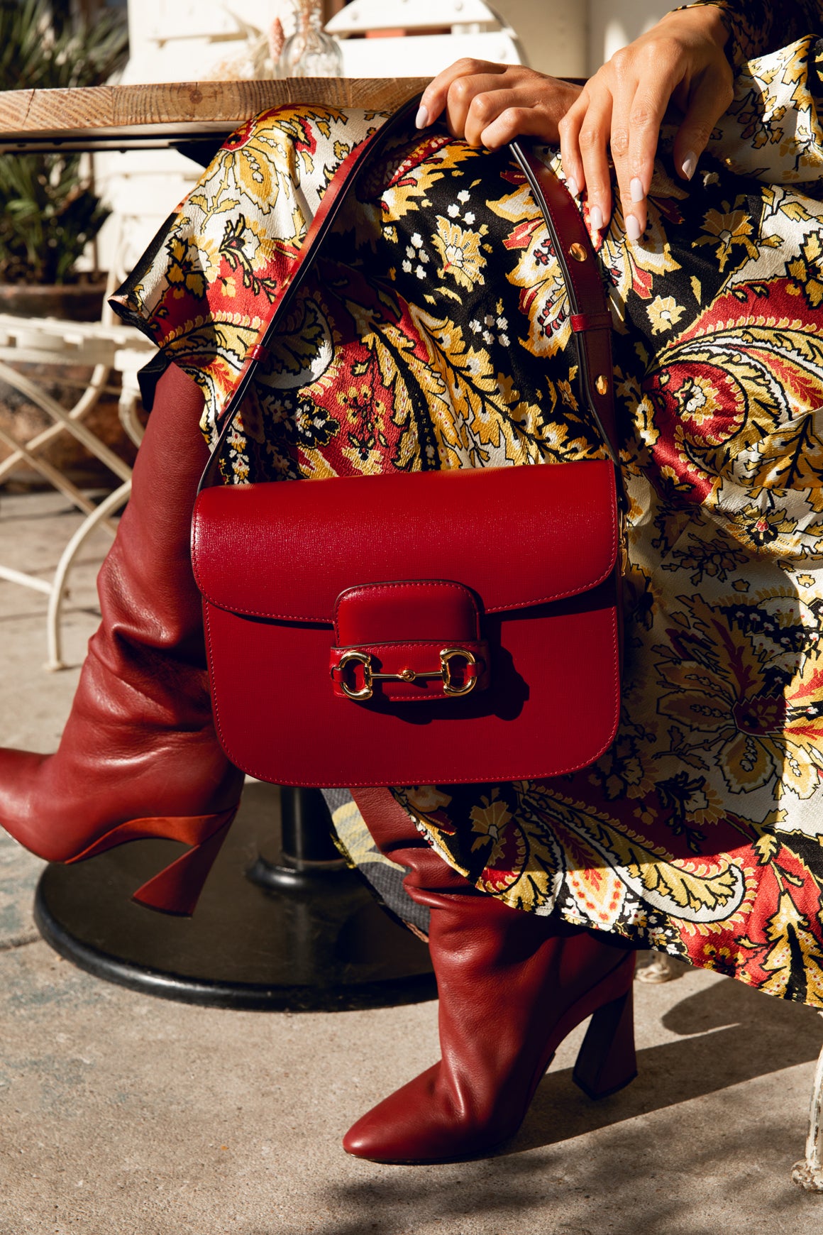 GUCCI Red Horsebit 1955 Small Shoulder Bag