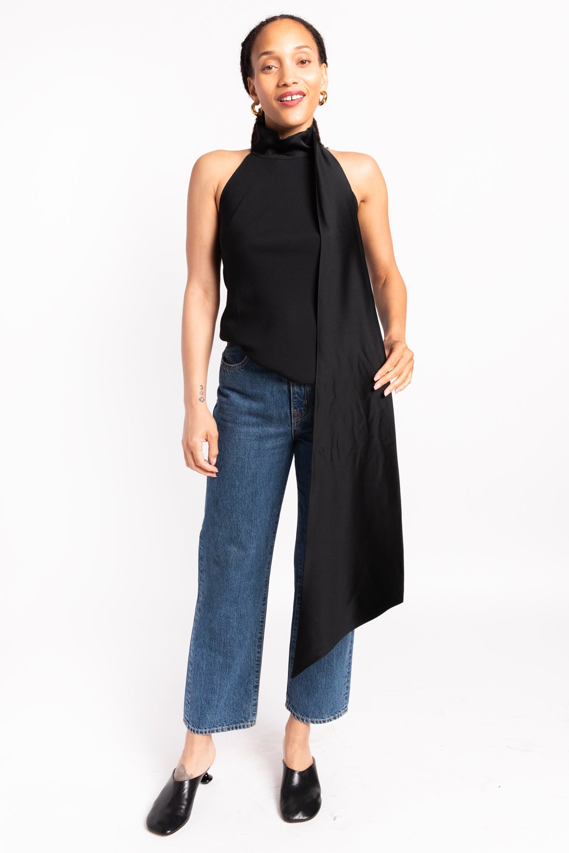 TALLER MARMO Black Mock Neck Scarf Top