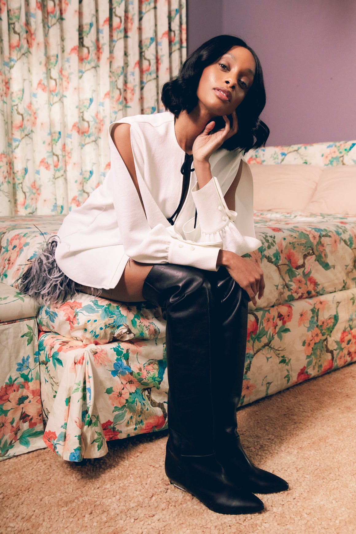 RACHEL COMEY White & Black Tie Front Long Sleeve Blouse (Sz. 4)