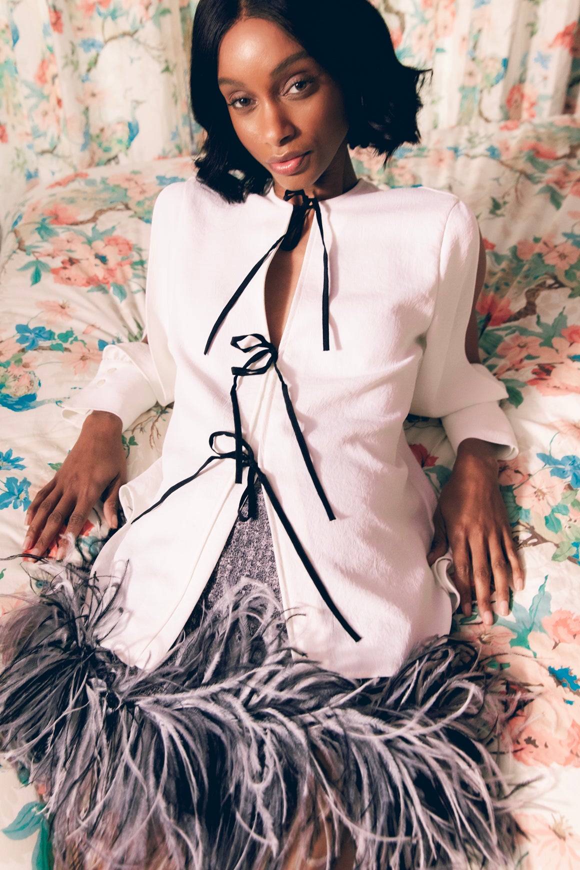 RACHEL COMEY White & Black Tie Front Long Sleeve Blouse (Sz. 4)