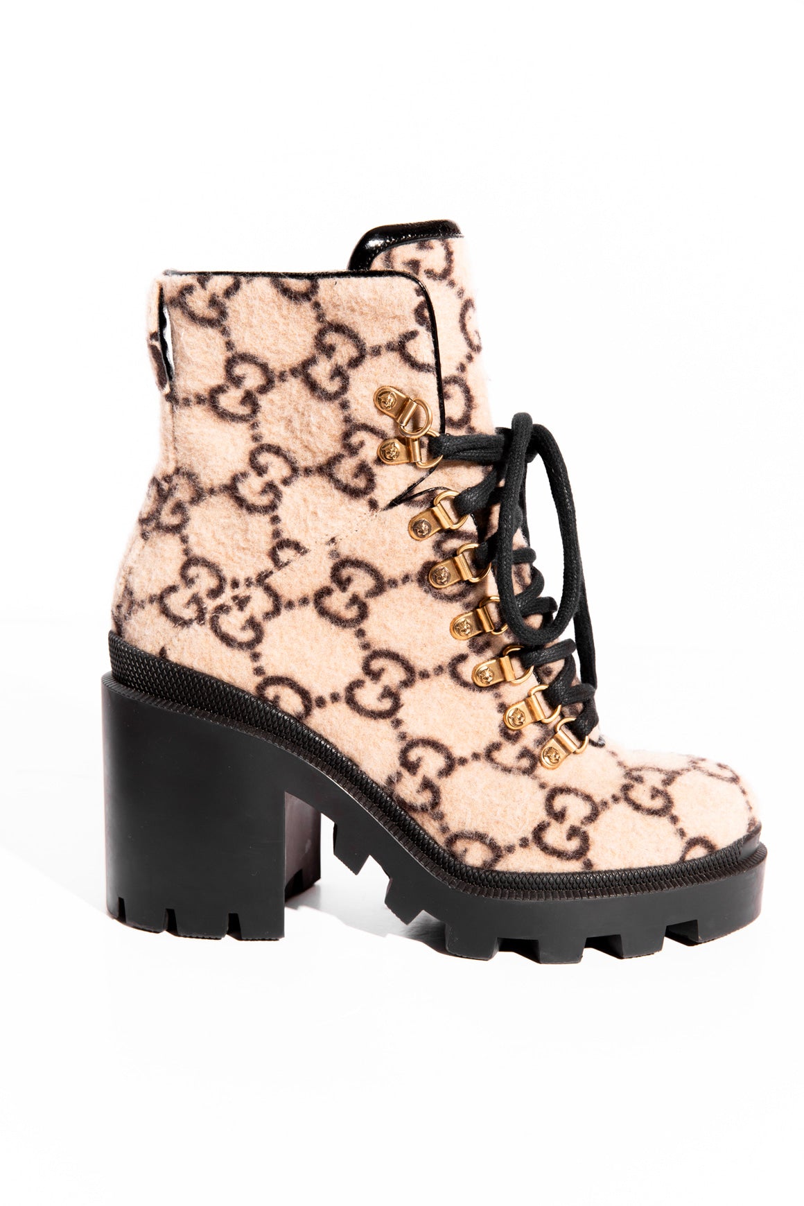 GUCCI Wool Logo Block Heel Boots (Sz.37.5)