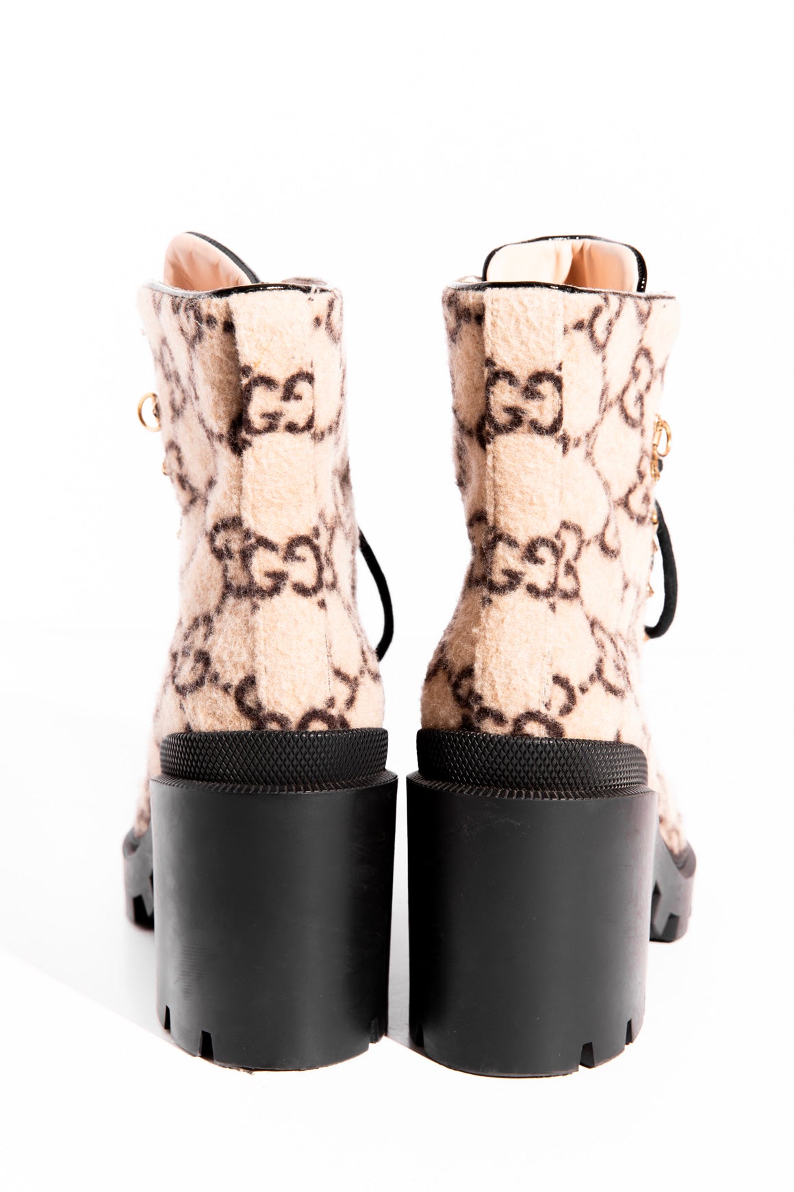 GUCCI Wool Logo Block Heel Boots (Sz.37.5)