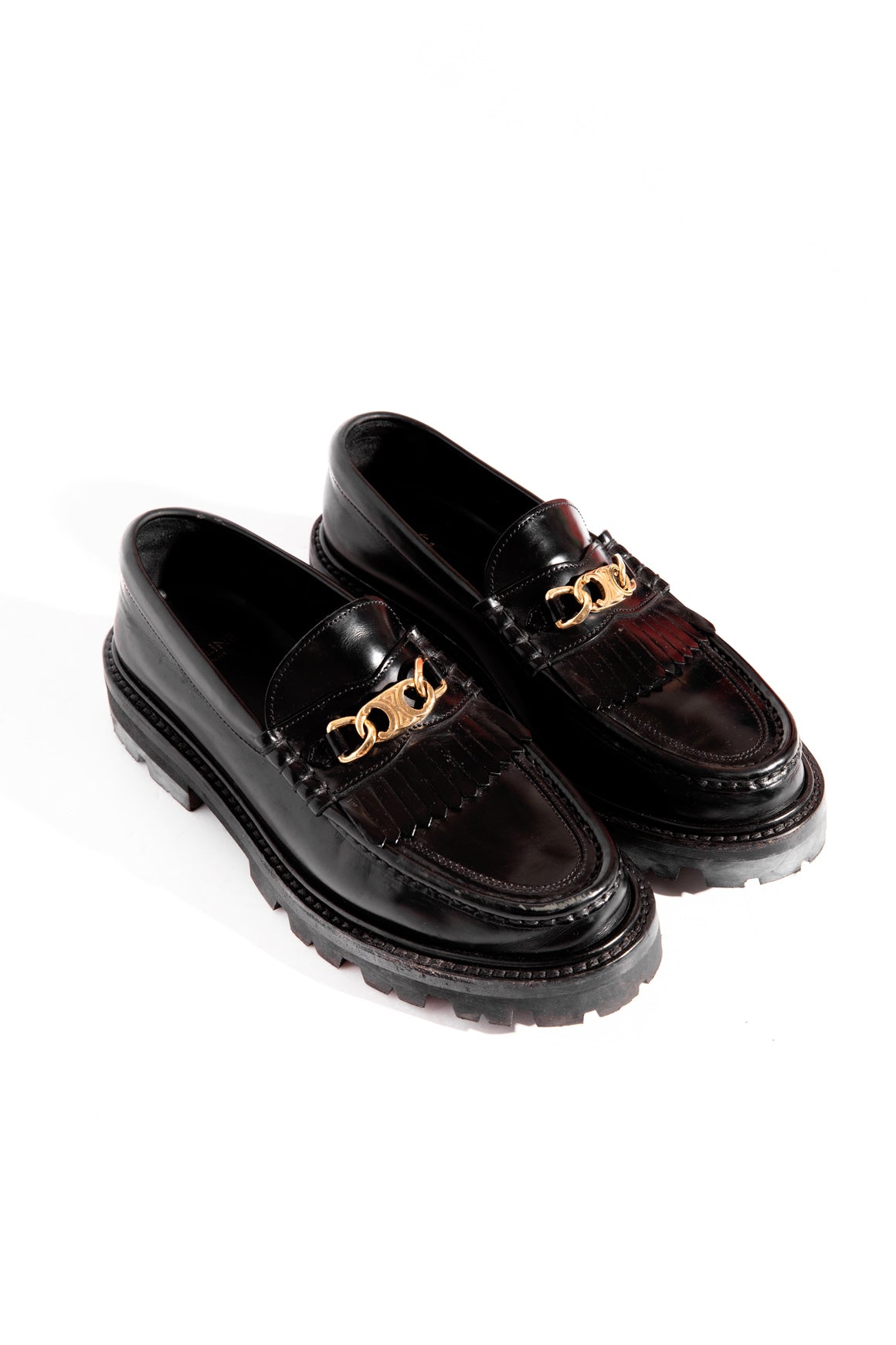 CELINE Black Leather Lug Loafers (Sz.37)