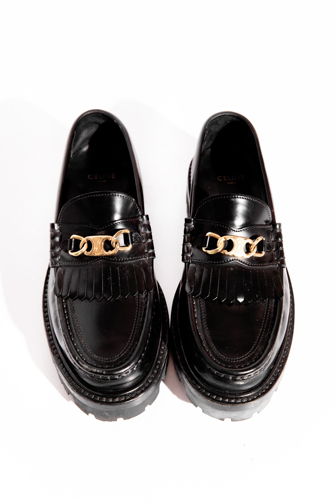CELINE Black Leather Lug Loafers (Sz.37)