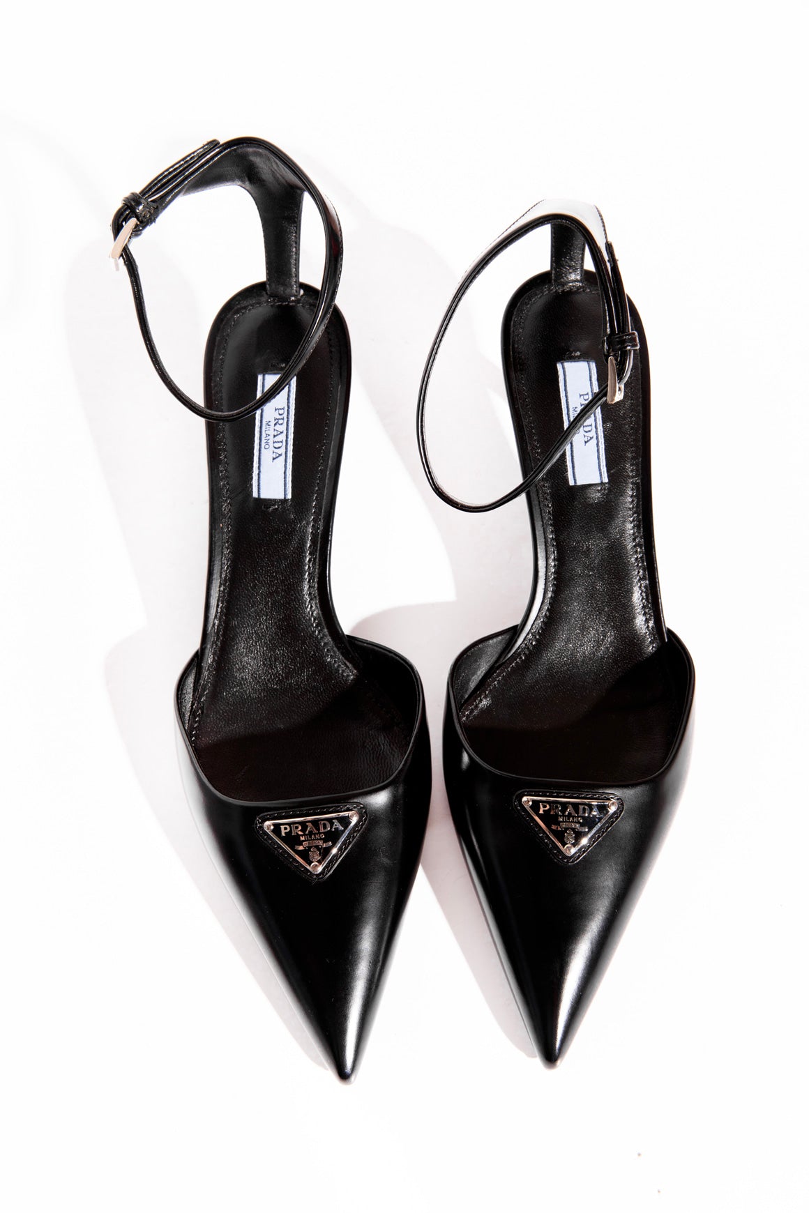 PRADA Black Triangle Emblem Ankle Strap Heels (Sz.38)