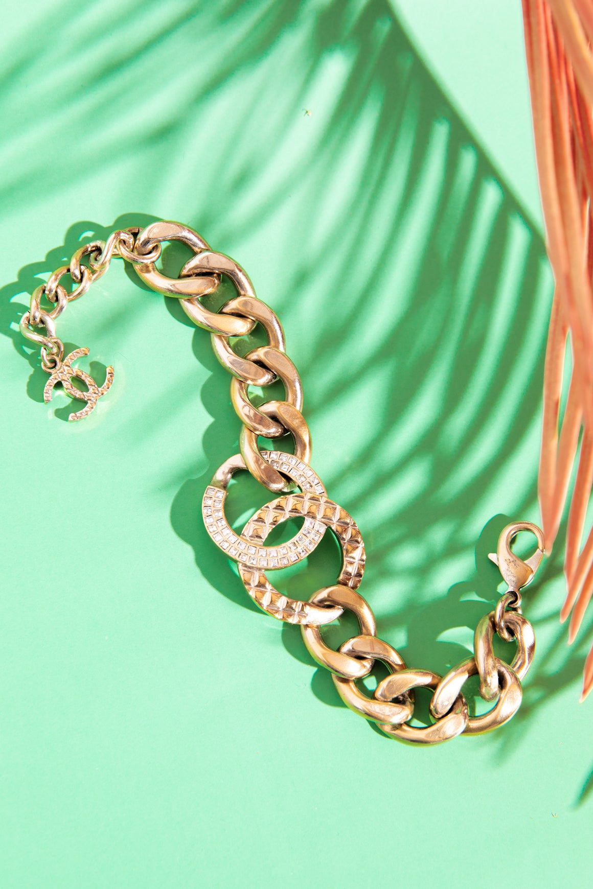 CHANEL CC Gold and Crystal Chain-Link Bracelet