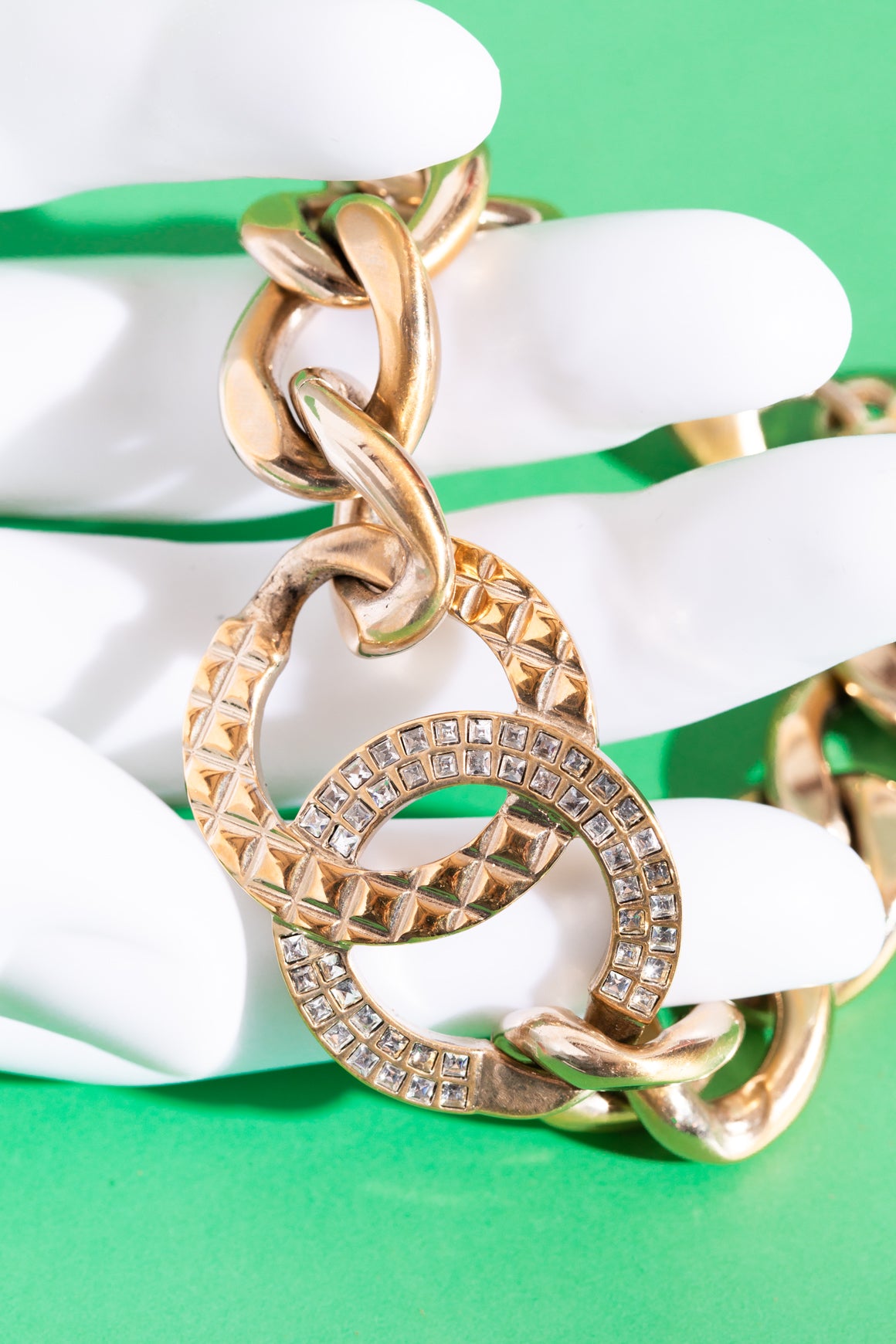 CHANEL CC Gold and Crystal Chain-Link Bracelet