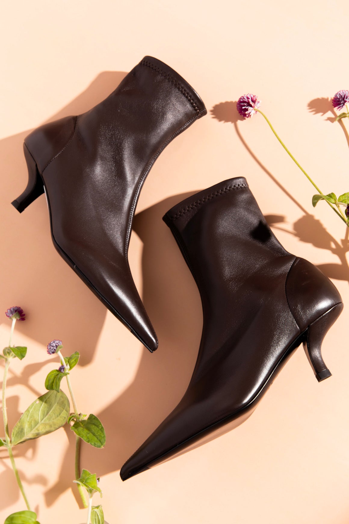 TOTEME Brown Leather Stiletto Sock Boots (Sz.35)