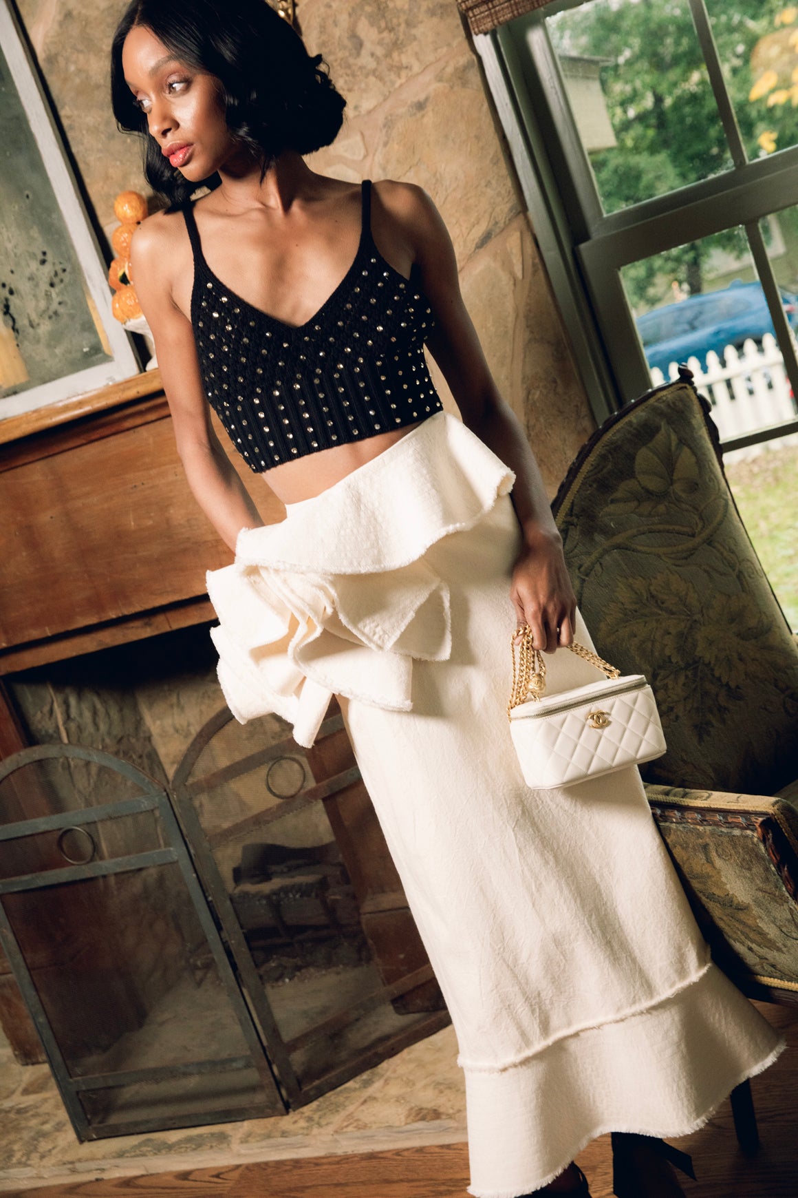 FORTE FORTE Black Crystal Embellished Knit Bralette (Sz.2/M)