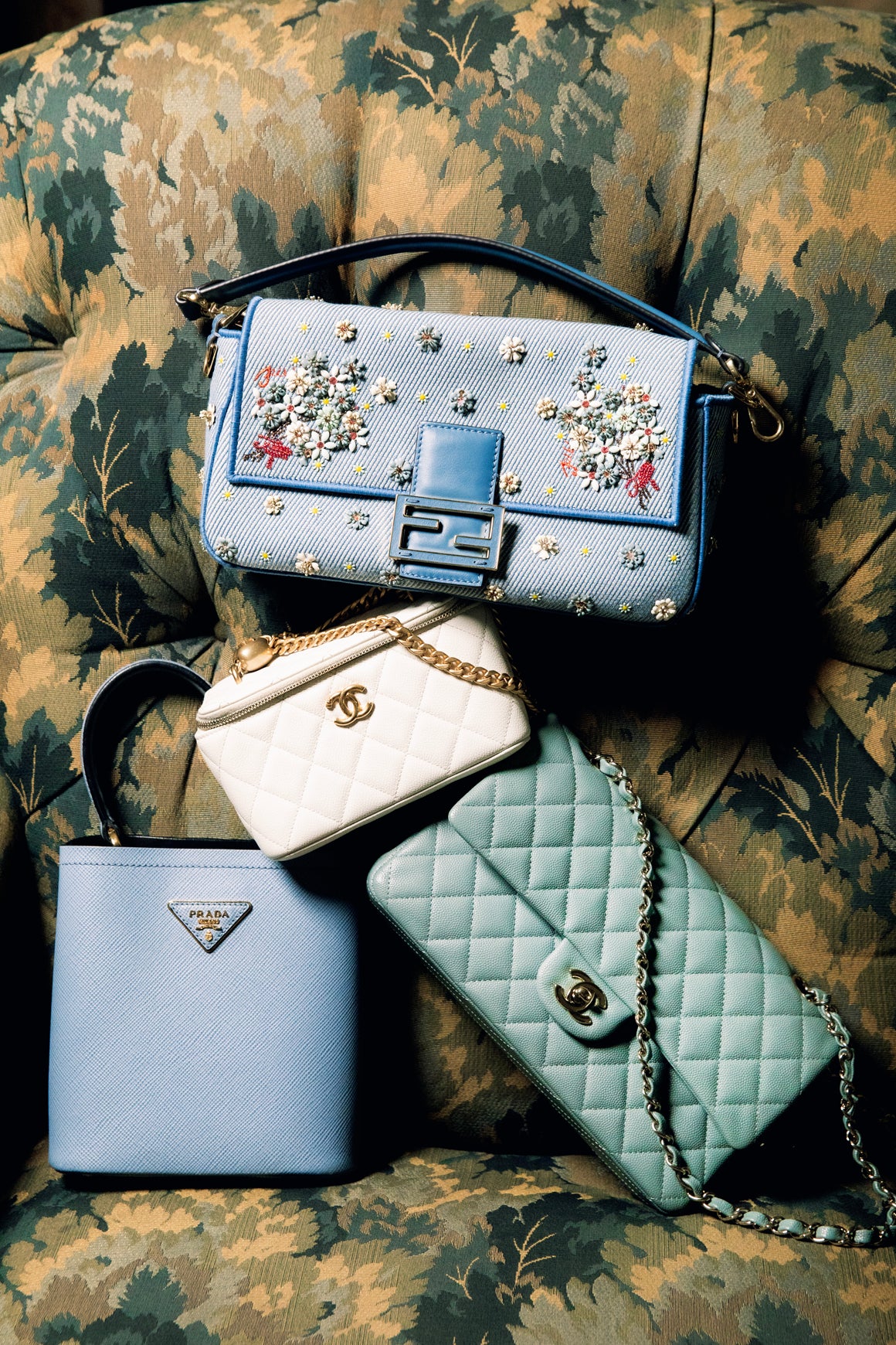 FENDI Embellished Denim Effect Baguette