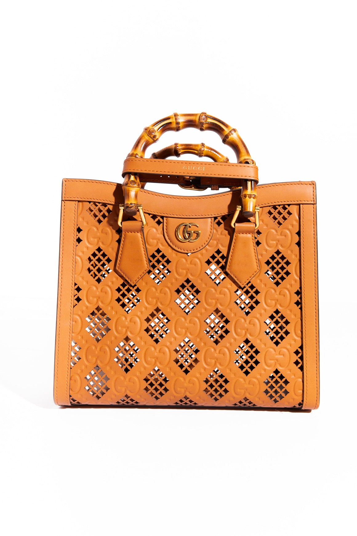 GUCCI Tan Leather Laser Cut Diana Bag