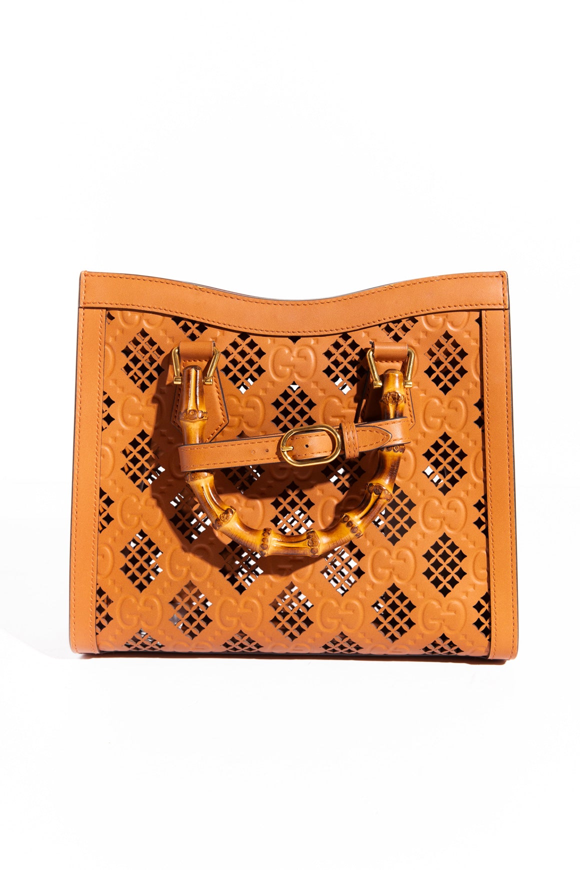 GUCCI Tan Leather Laser Cut Diana Bag