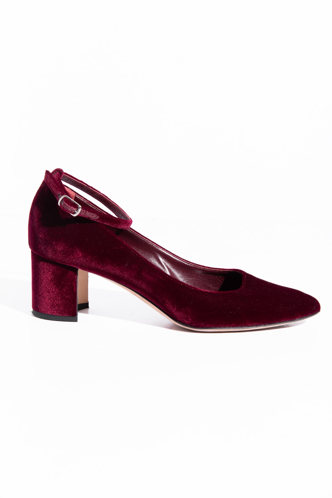 MANOLO BLAHNIK Maroon Velvet Ankle Strap Block Heels (Sz. 36)