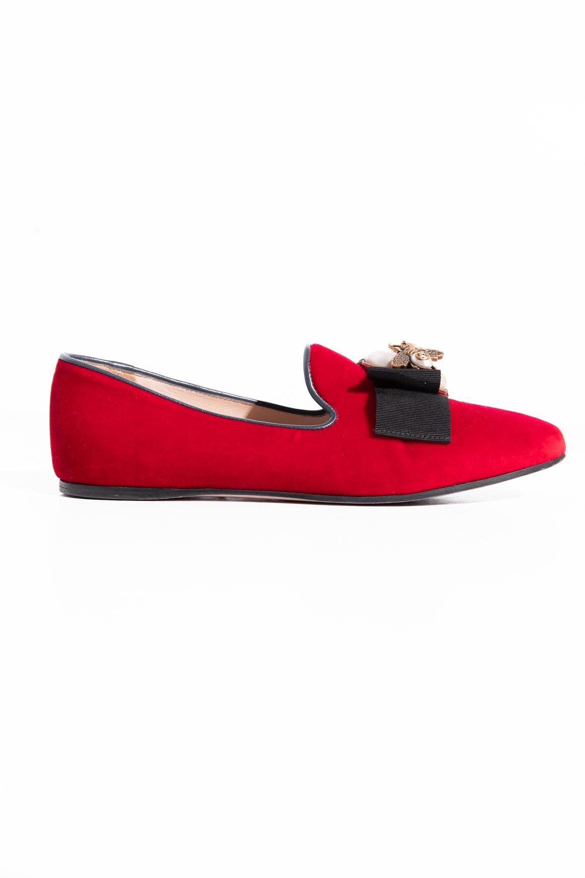 GUCCI Red Velvet Etoile Pearl Loafers (Sz. 36.5)