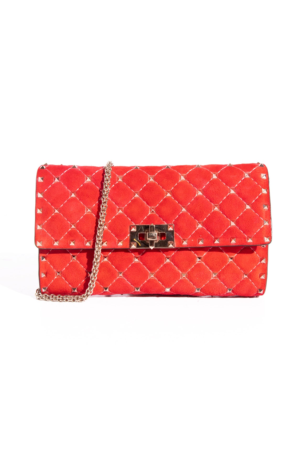 VALENTINO Suede Rockstud Quilted Chain Bag