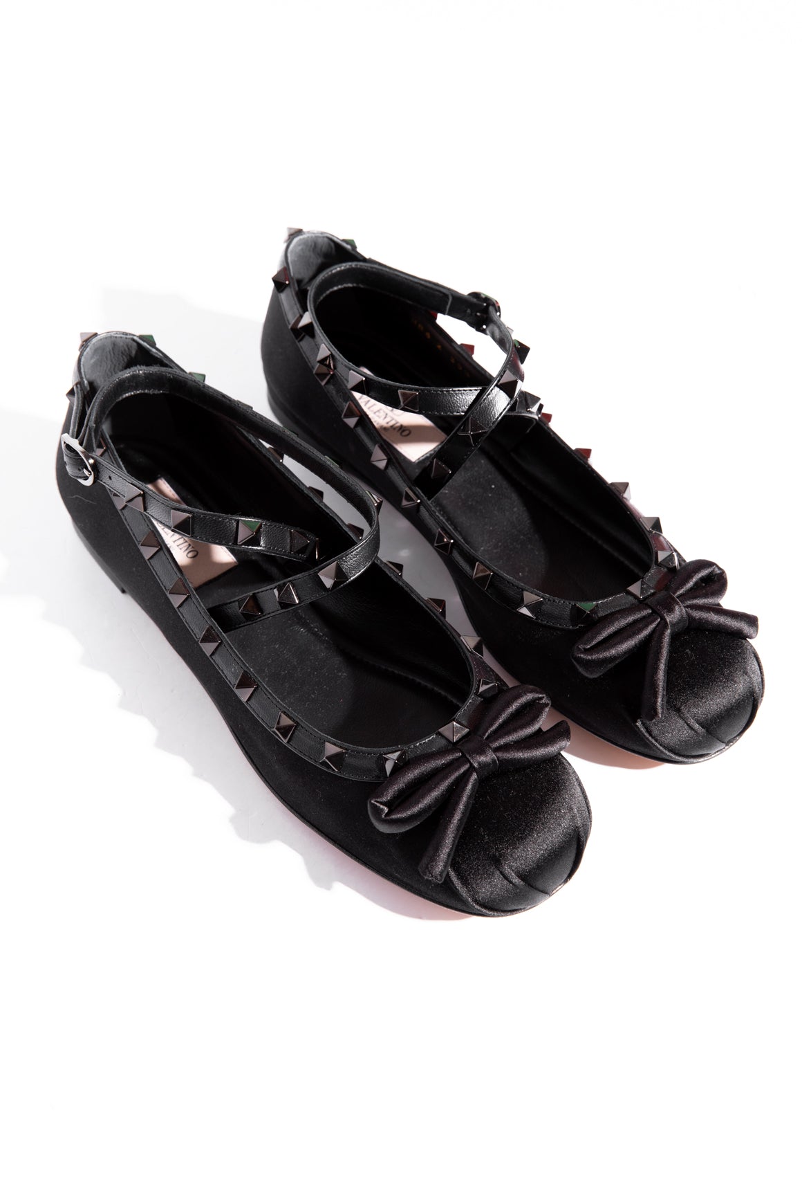 VALENTINO Black Satin Rockstud Ballerina Flats (Sz. 38.5)