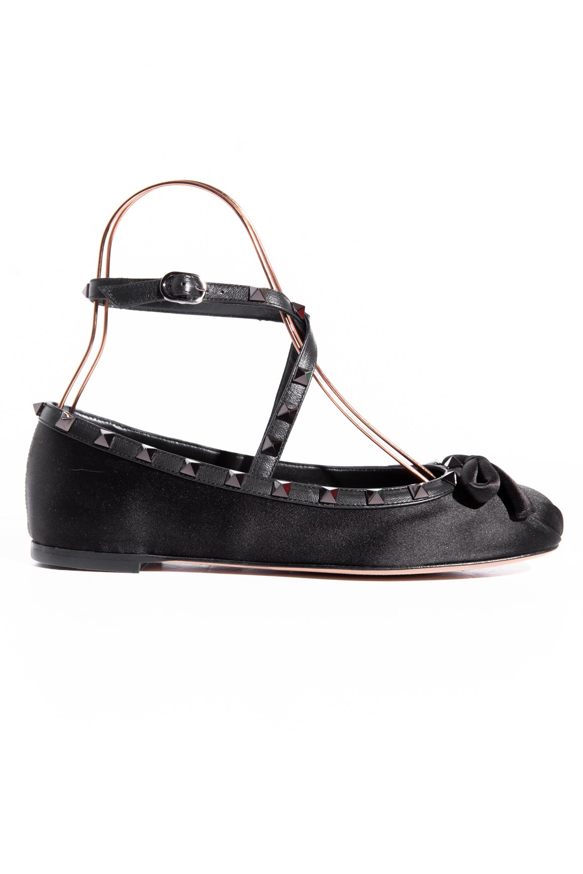 VALENTINO Black Satin Rockstud Ballerina Flats (Sz. 38.5)