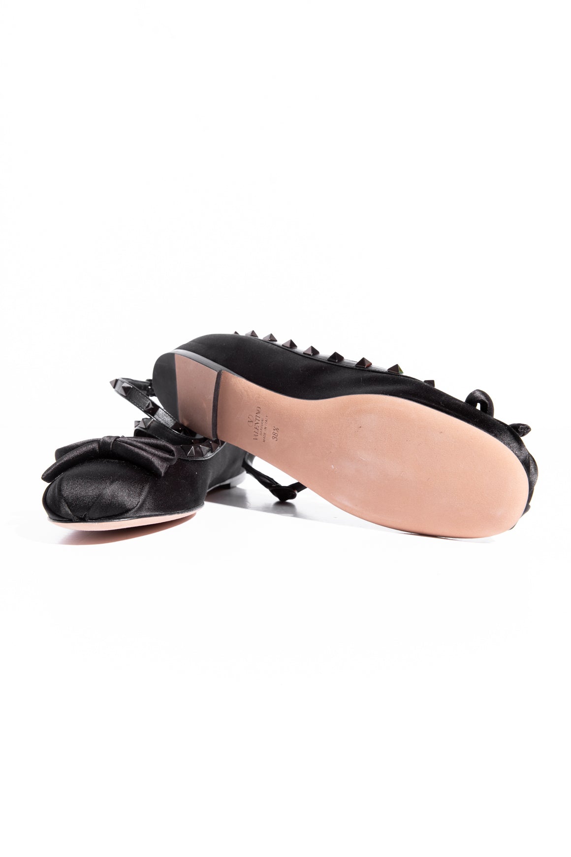 VALENTINO Black Satin Rockstud Ballerina Flats (Sz. 38.5)