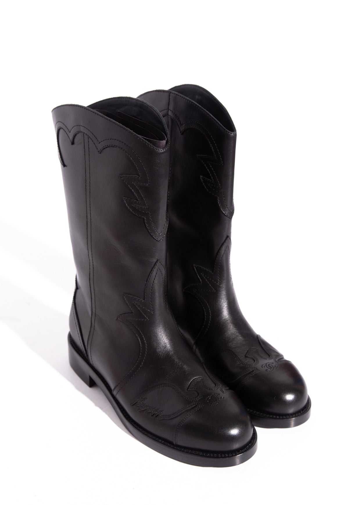 CHANEL Leather Western Motif High Boots (Sz. 39)