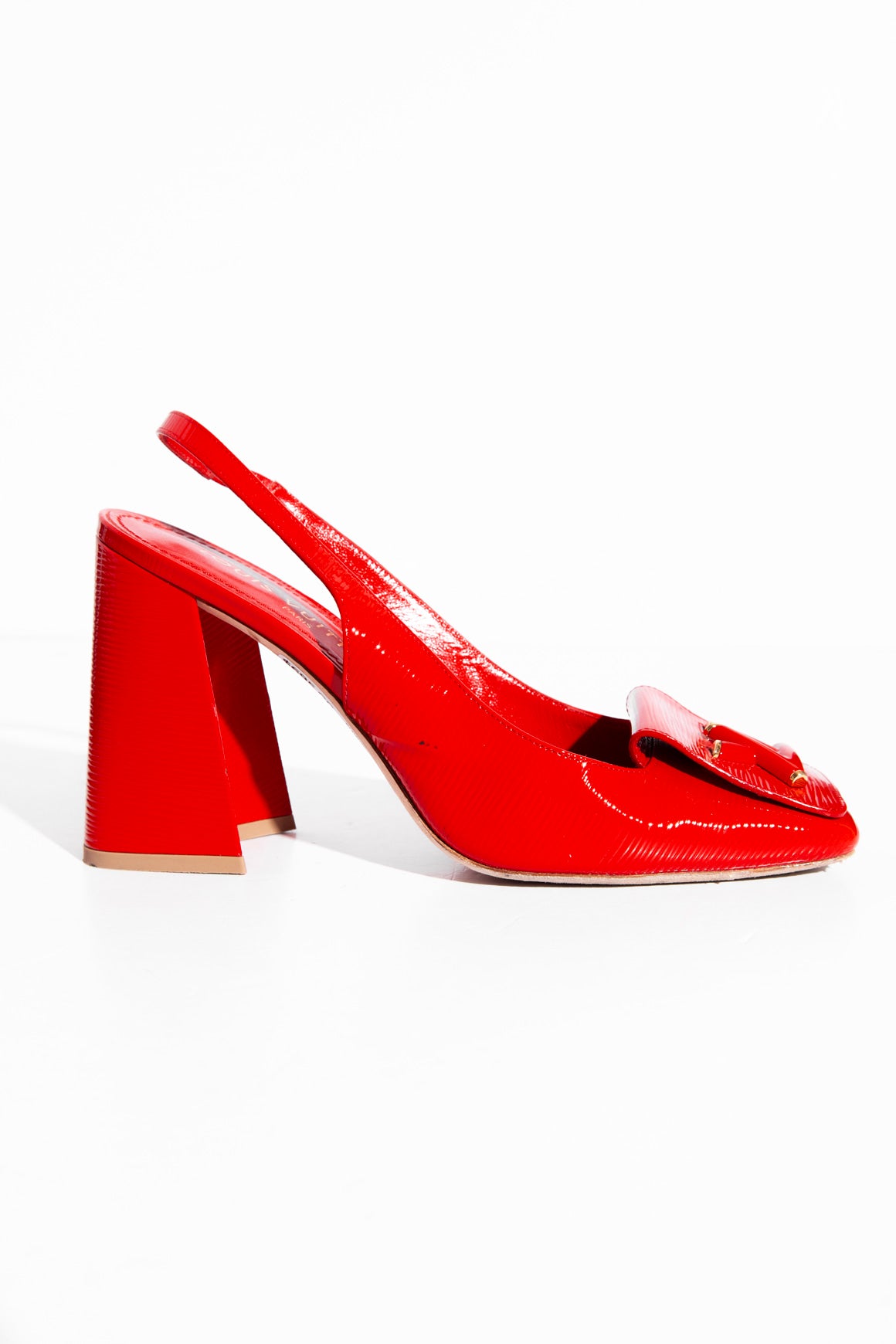 LOUIS VUITTON Red Epi "Lock Me" Slingback Heels (Sz.40)