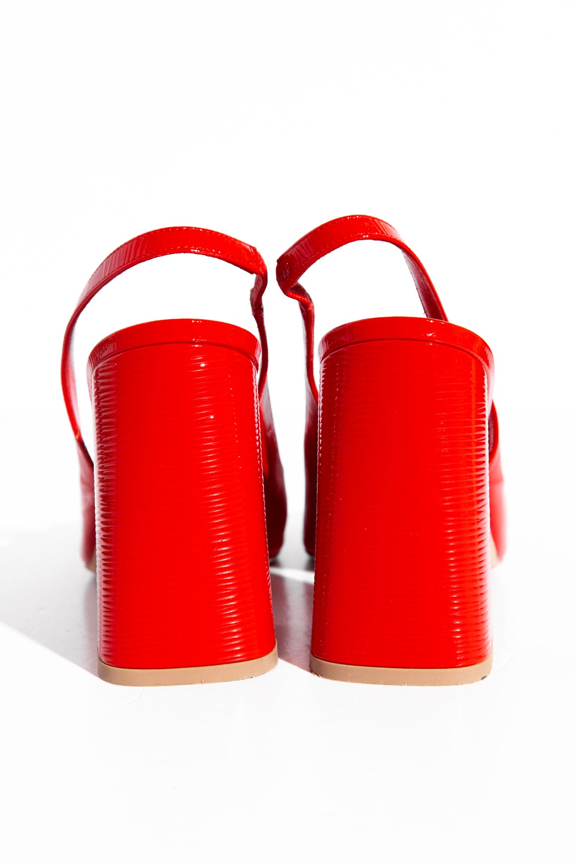 LOUIS VUITTON Red Epi "Lock Me" Slingback Heels (Sz.40)