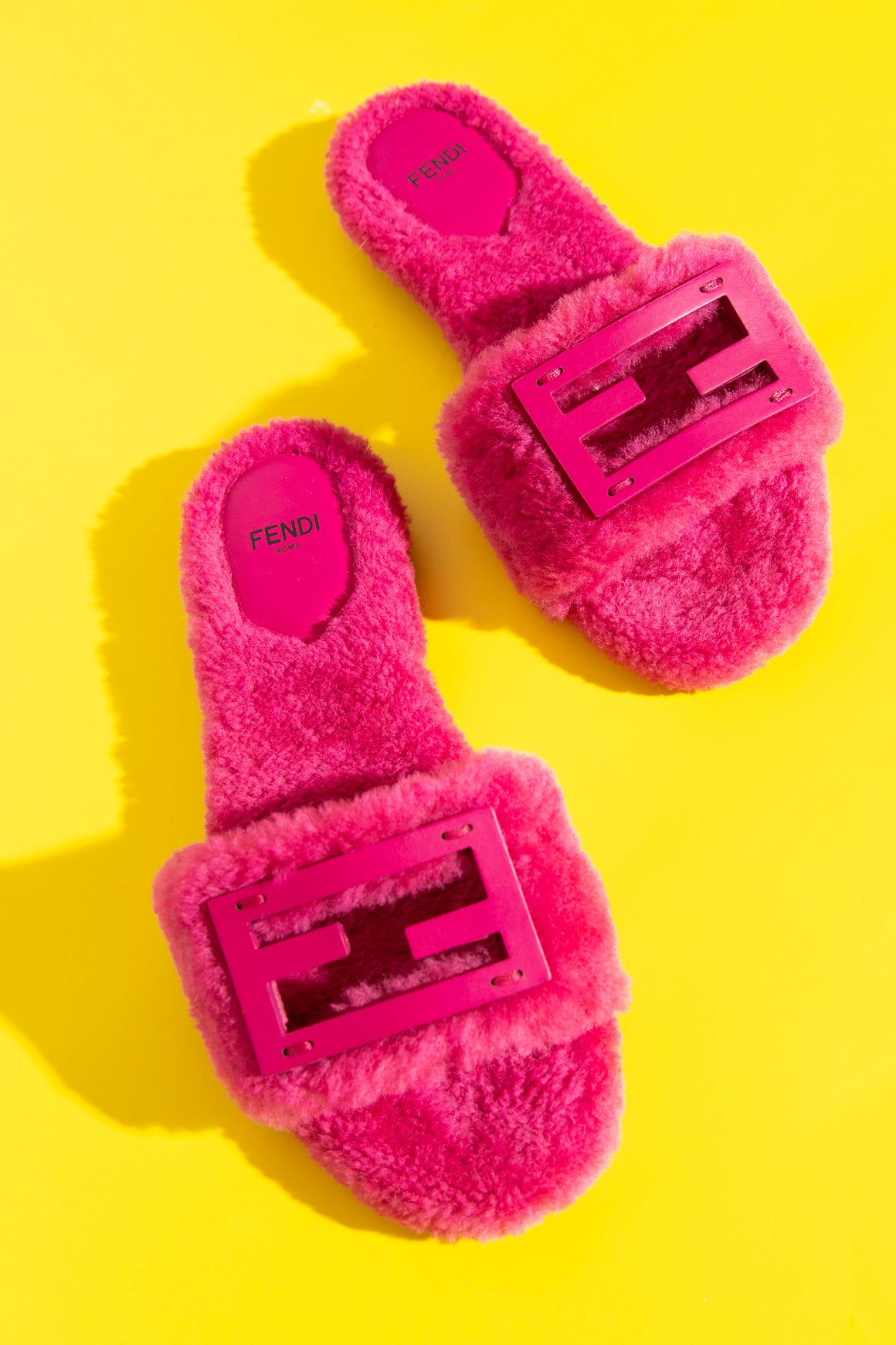 FENDI Pink Sherpa FF Slide Sandals (Sz.36)