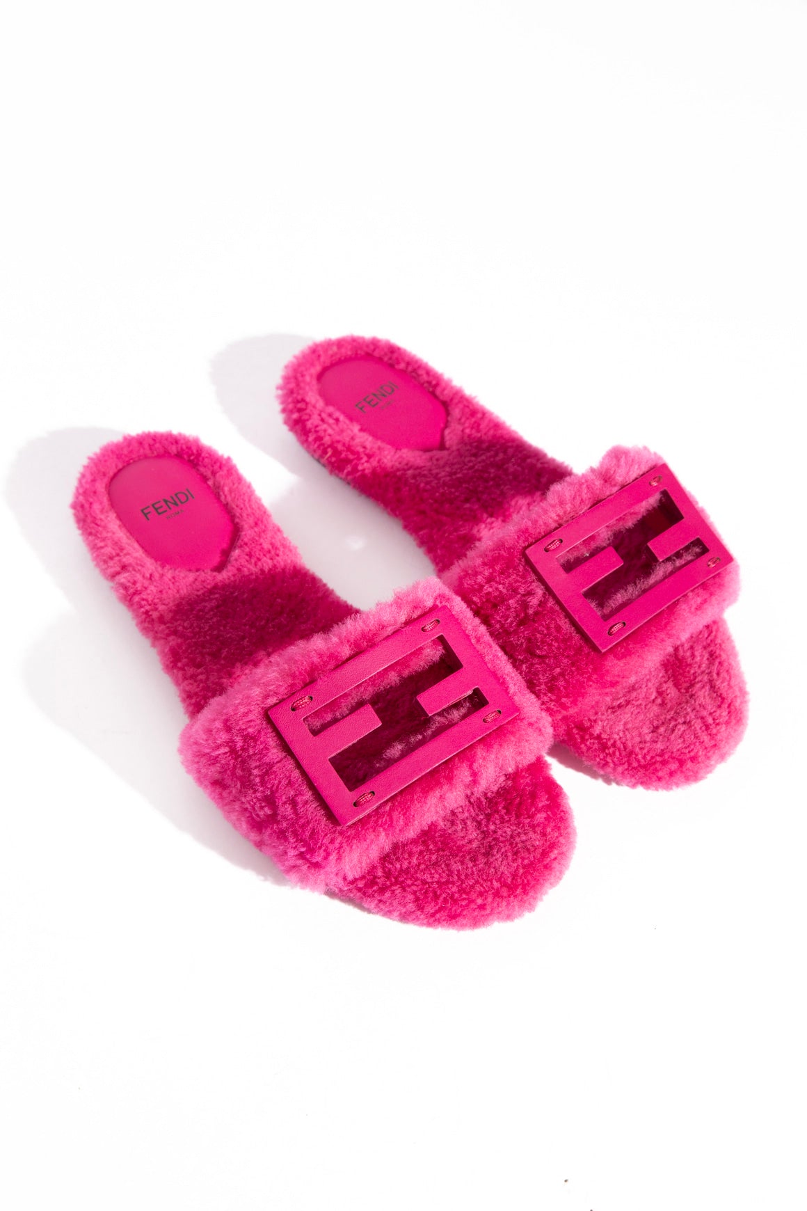 FENDI Pink Sherpa FF Slide Sandals (Sz.36)