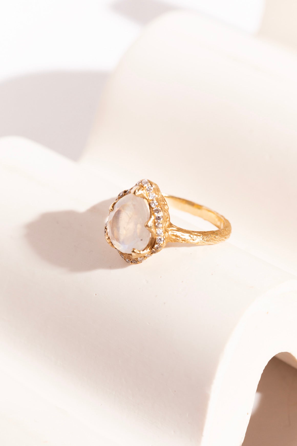 LOGAN HOLLOWELL "Baby Queen" Moonstone & Diamond Ring