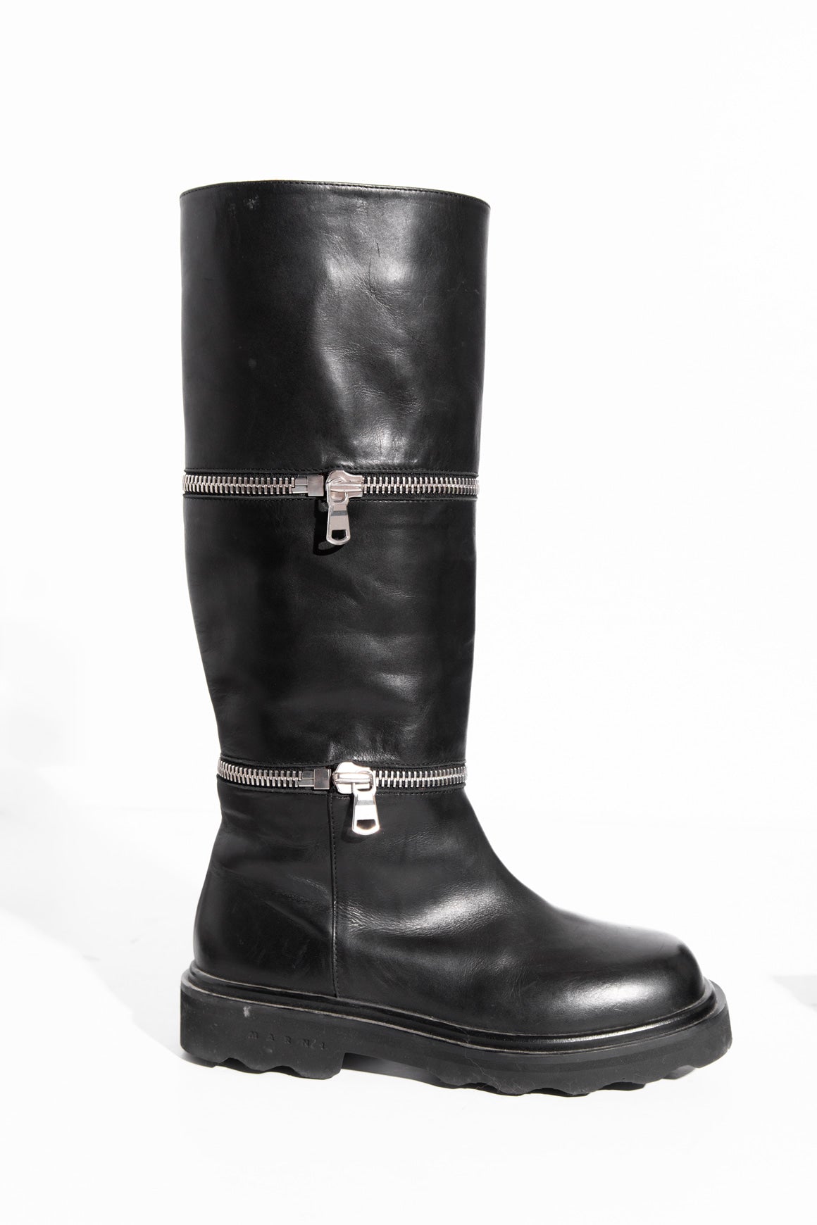 MARNI Detachable Double-Zip Tall Leather Boots (Sz. 36)