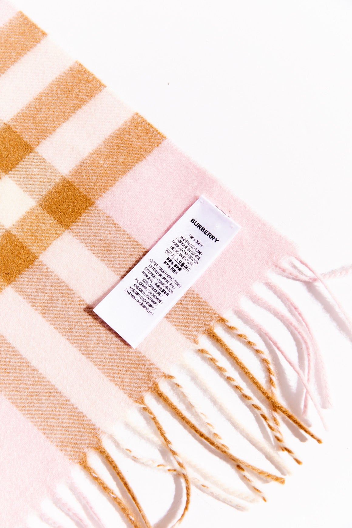 BURBERRY Pink & Tan Plaid Cashmere Scarf