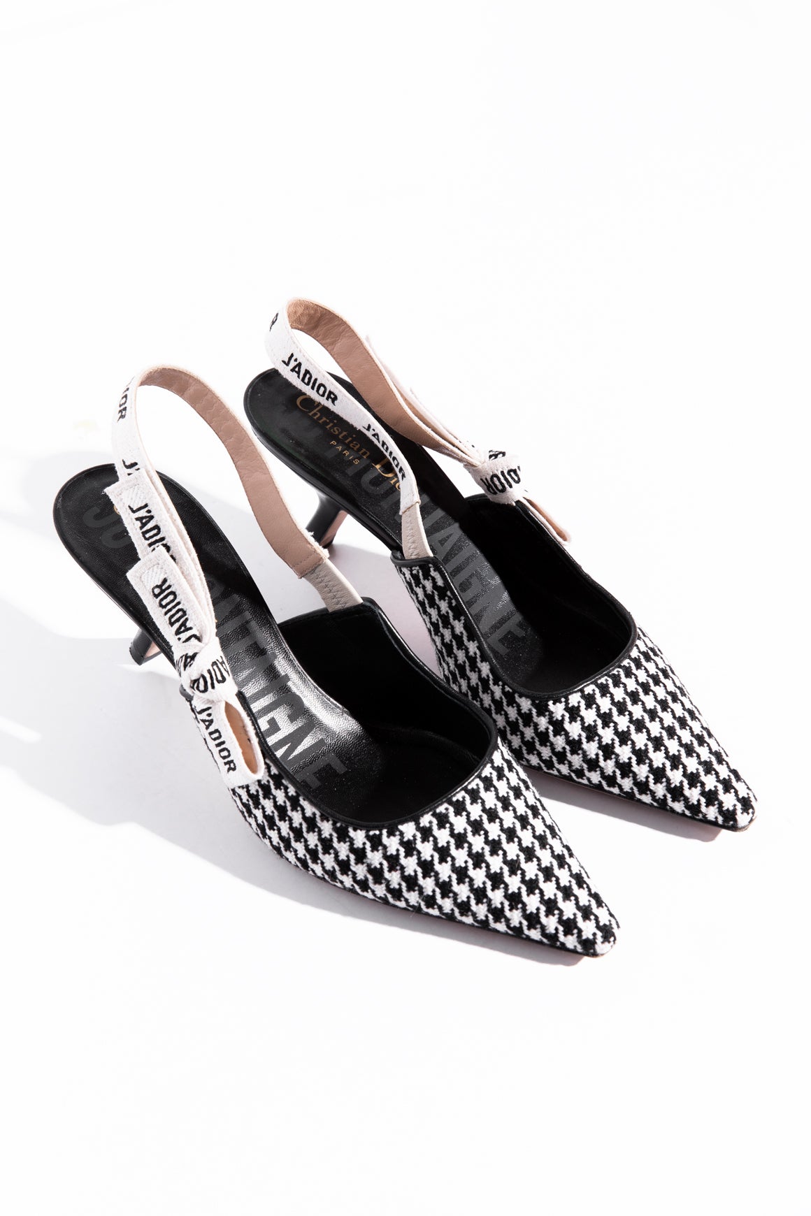 CHRISTIAN DIOR Houndstooth "J
Adior" Slingback Heels (Sz. 38.5)