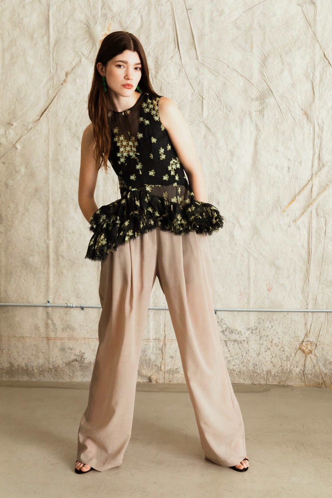 MARNI Floral Mesh Asymmetrical Ruffle Top (Sz. 38/2)